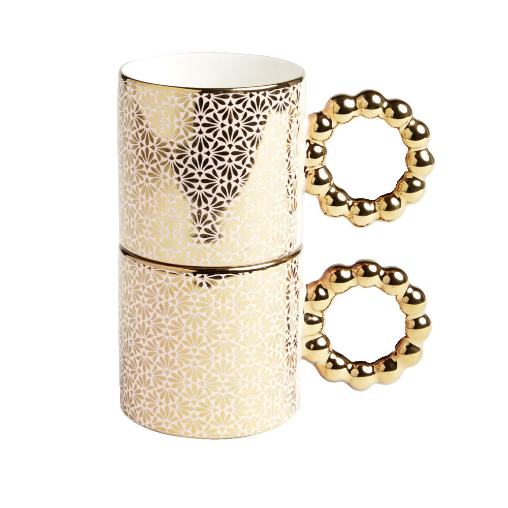 Lot de 2 mugs 30cl design chic rose et doré