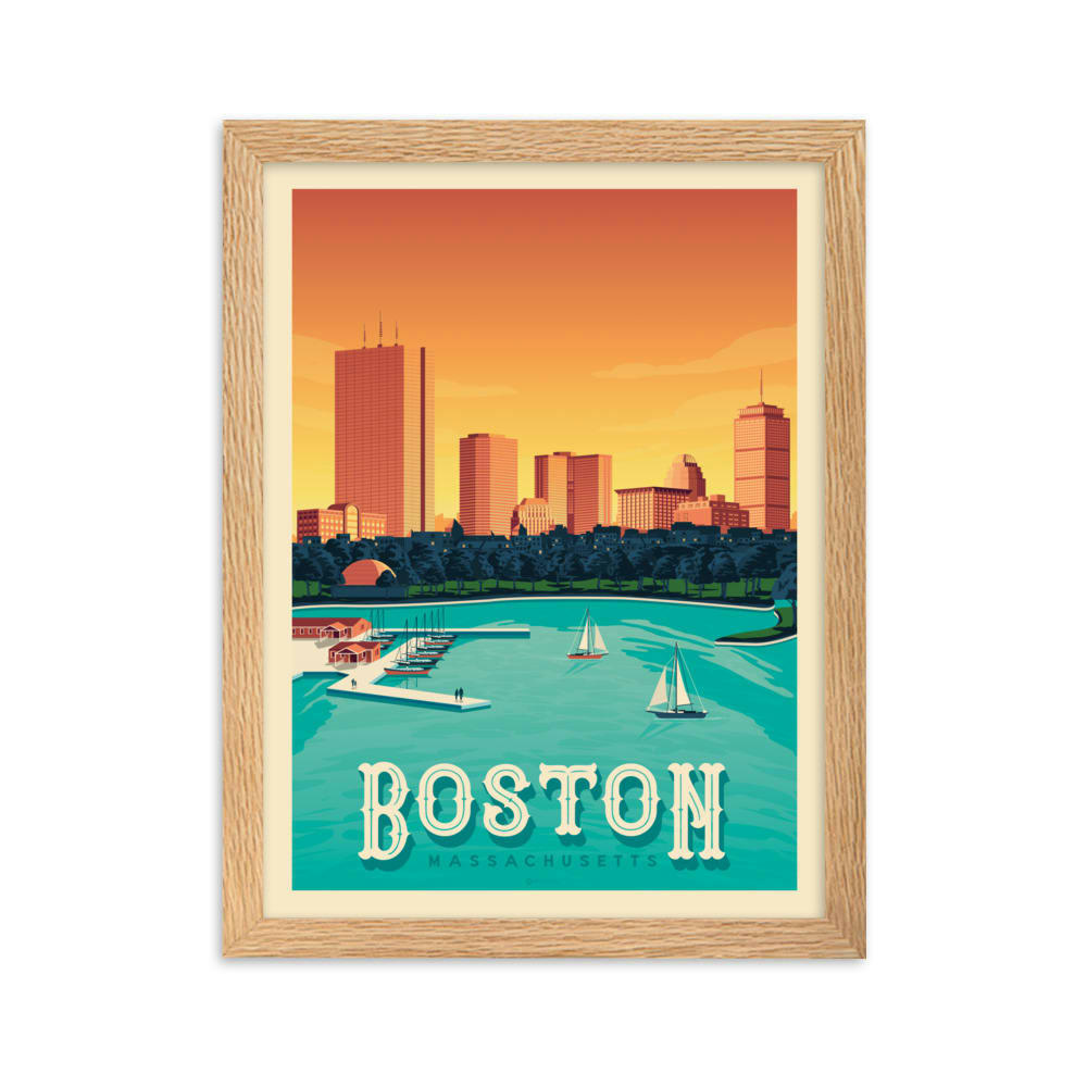 - Affiche Boston Etats-Unis avec Cadre (Bois) 21x29,7 cm