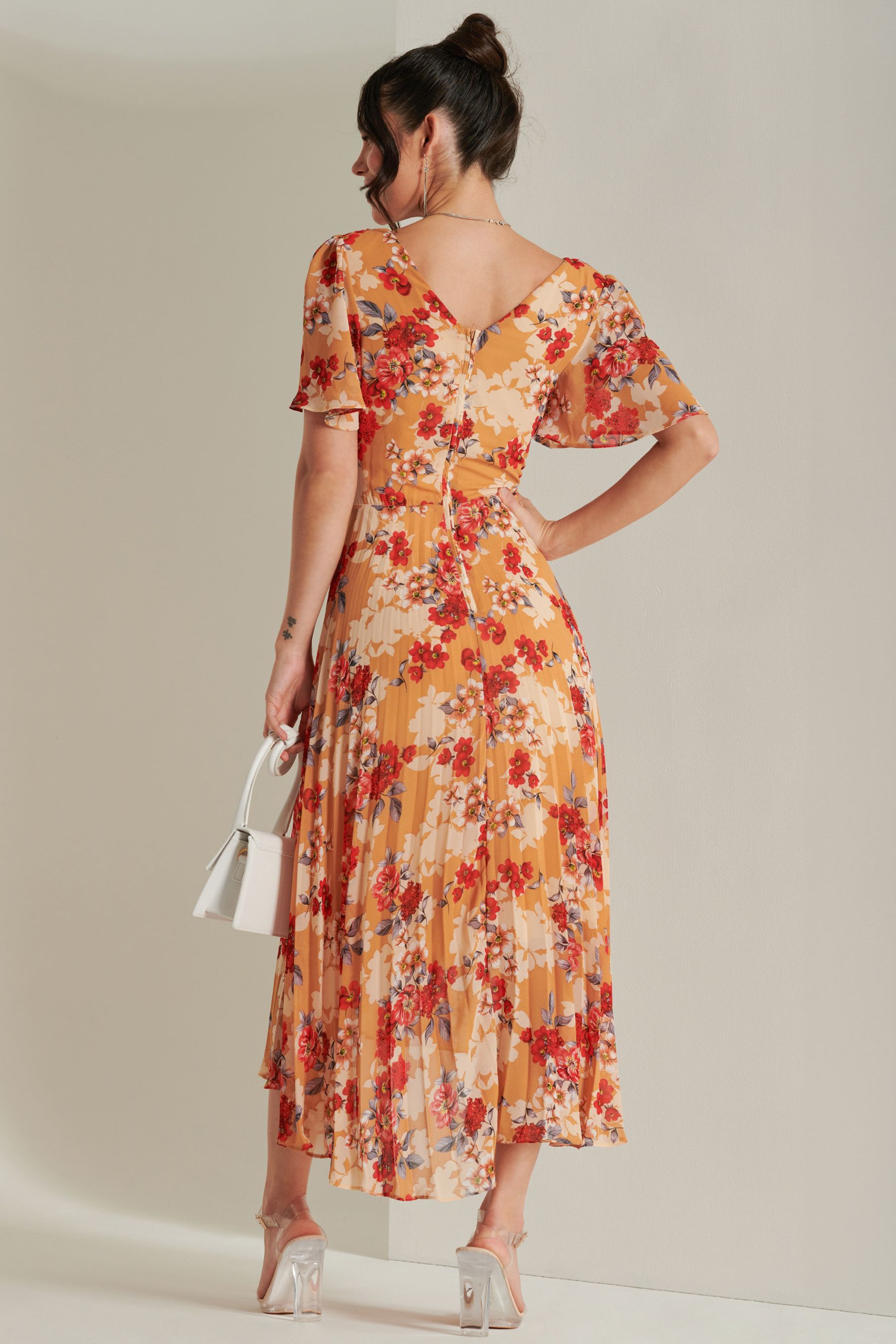 Jolie Moi Pleated Chiffon High Low Maxi Dress