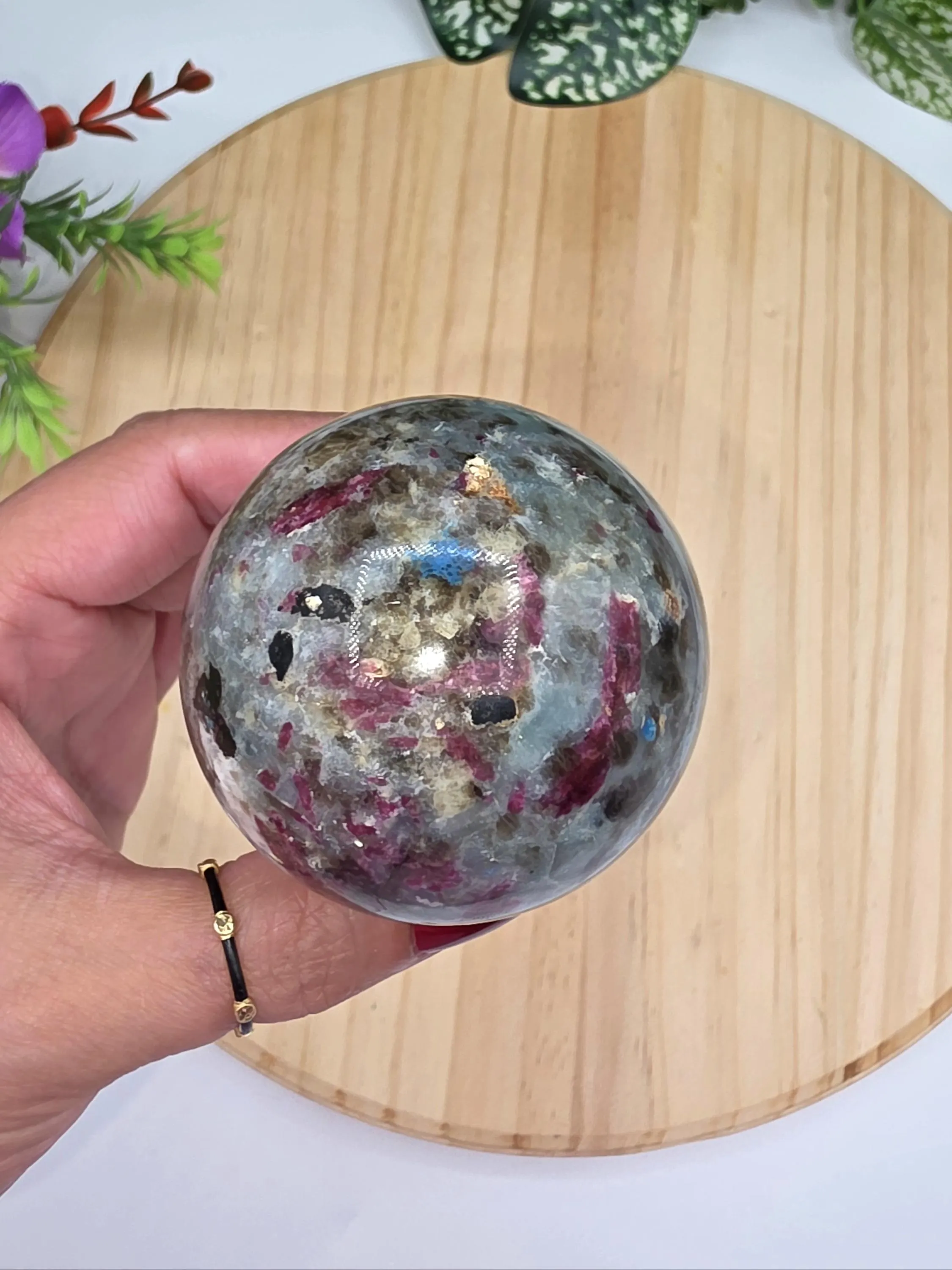 Unique Sphere / Plum Tourmaline in Blue Quartz / 52mm / Chakra / Rocks and Minerals / st48