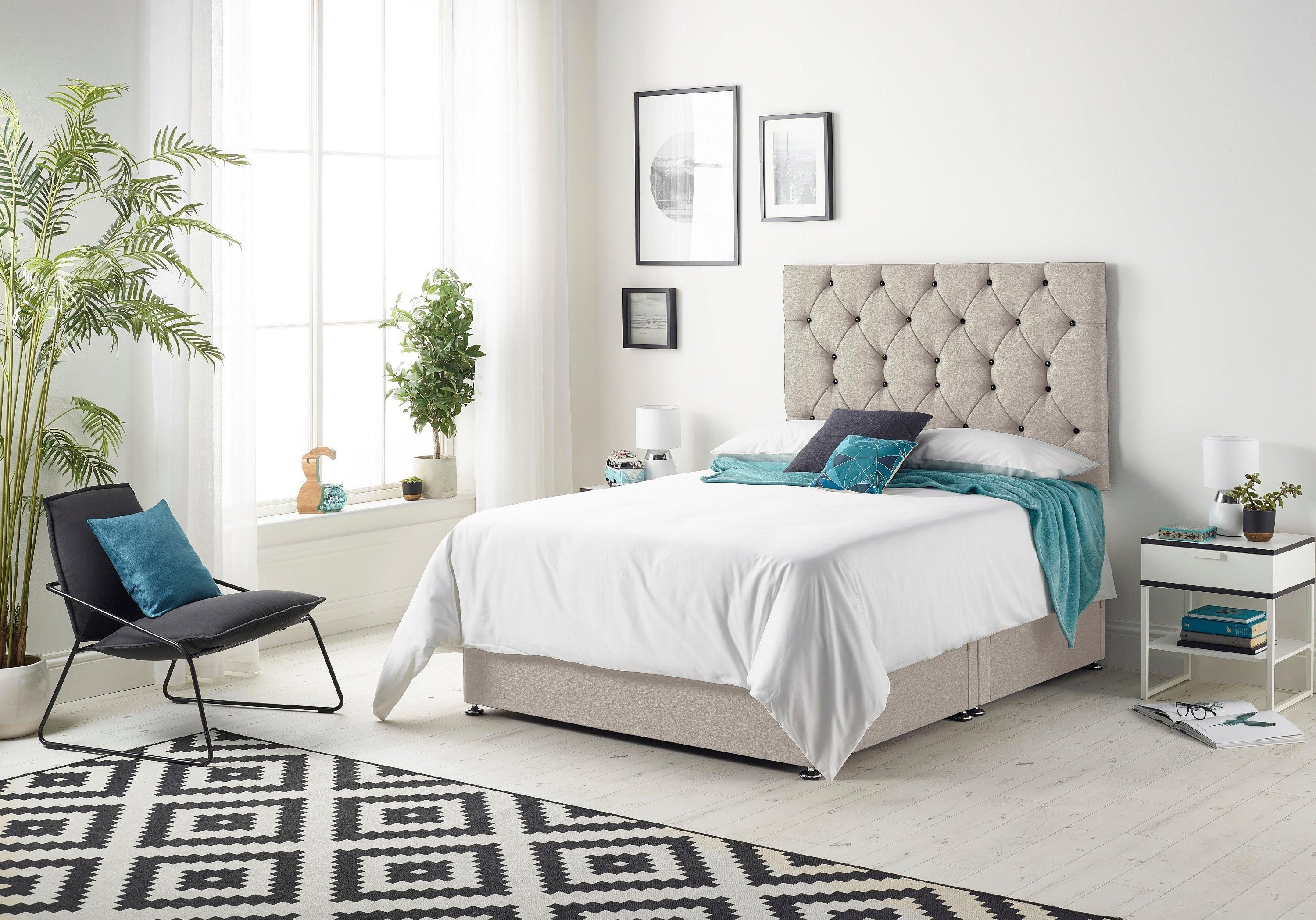 Somnior Premier Divan Bed with 24Cm Deep Mattress and Headboard In Plush Fabric