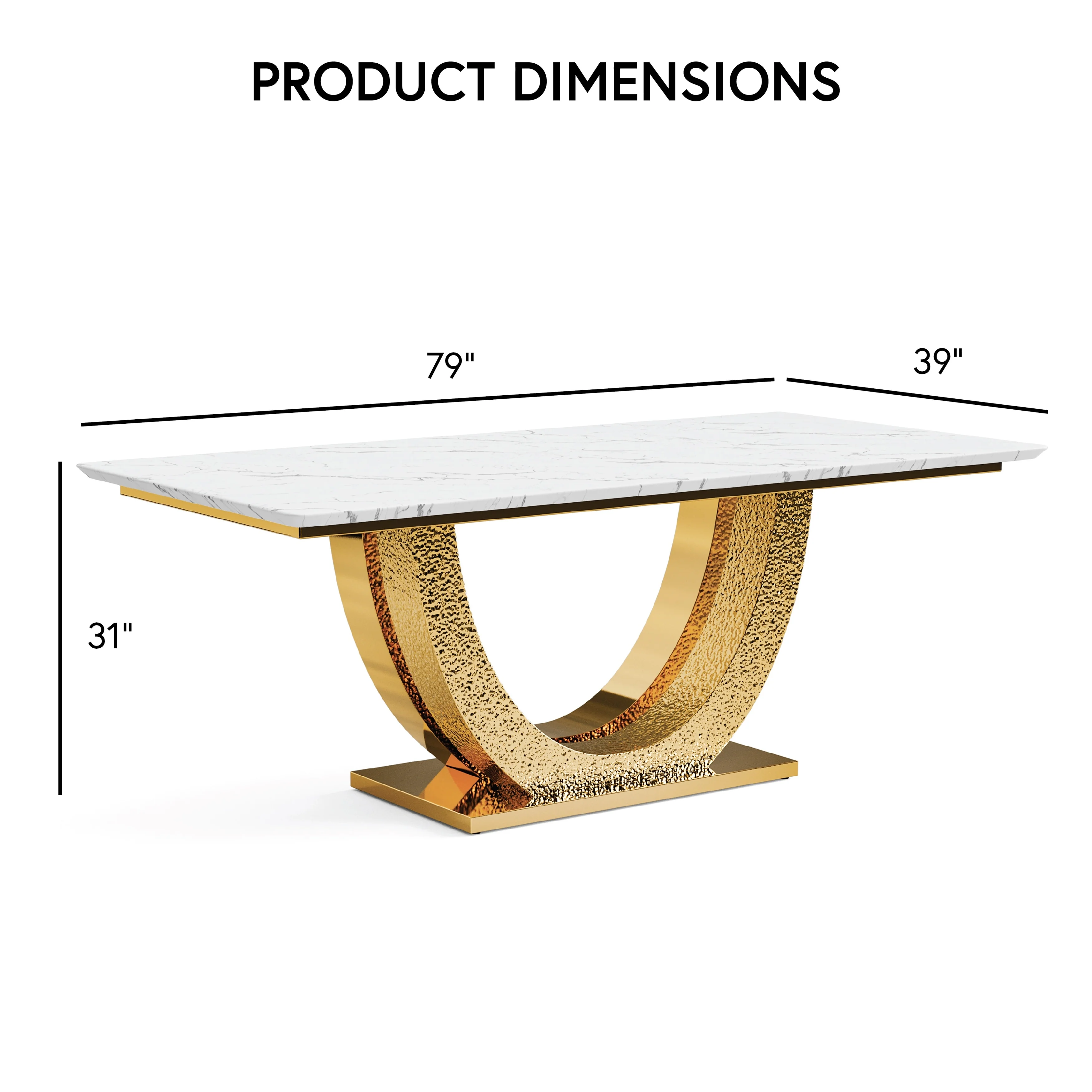 Furniture of America Thaddeus Modern U-shaped 79-inch Dining Table with Stone Top