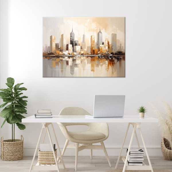 Obraz do salonu sypialni biura, Nowoczesne Miasto w kolorach beżu 30x20