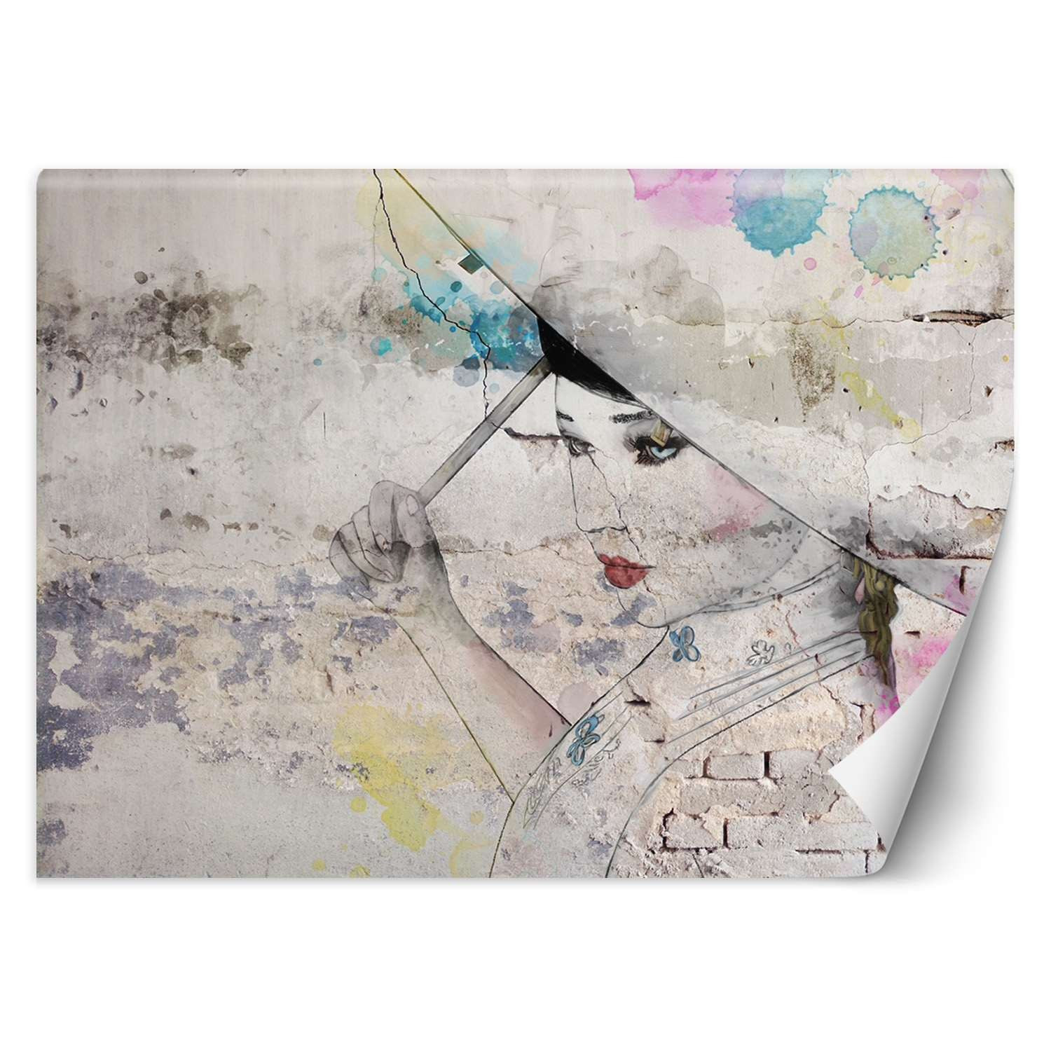 Feeby Fototapeta, Gejsza parosol stary mur 150x105