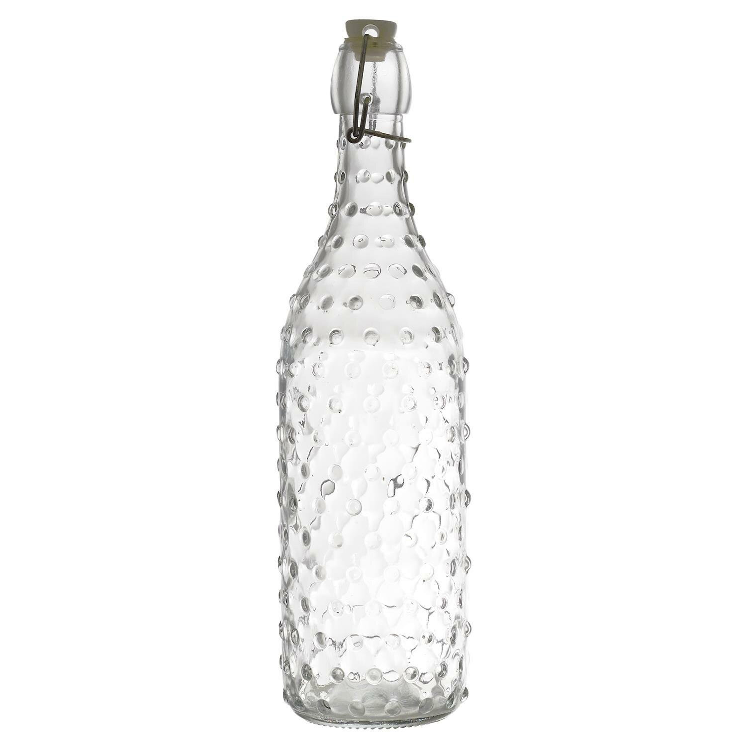 BUTELKA SZKLANA 1L design w kropki Z KORKIEM NA KLAMRĘ