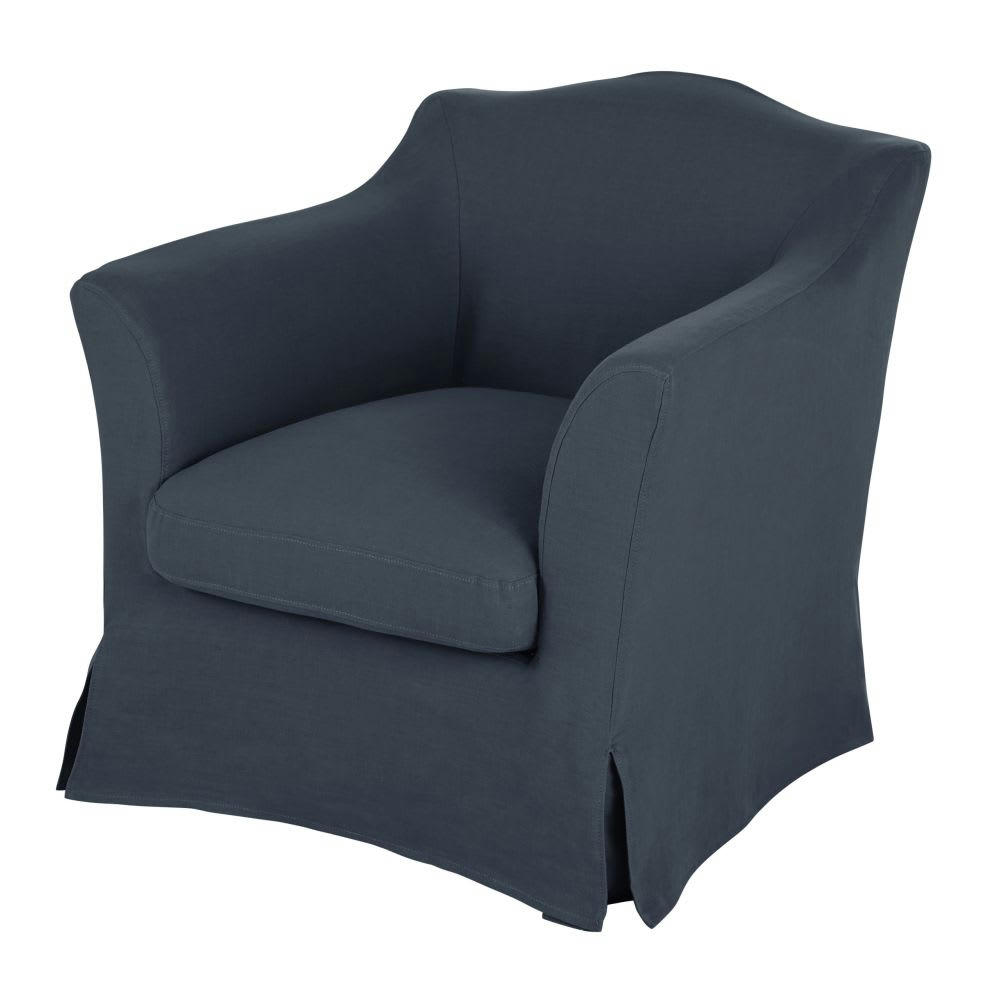 Anaelle - Fauteuil en lin froissé bleu nuit