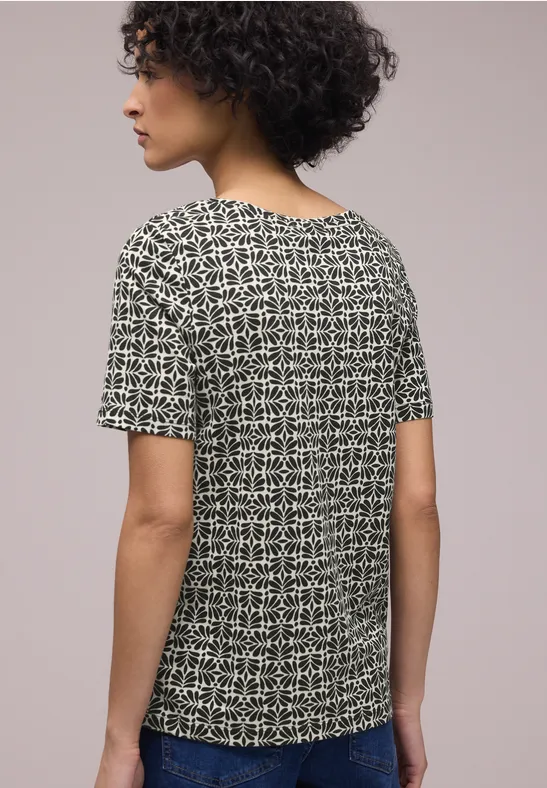 Kurzarm T-Shirt mit gerundetem V-Neck