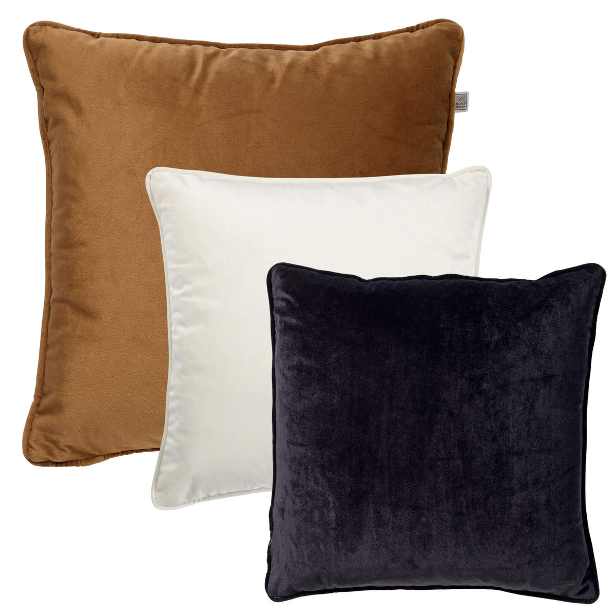 KUSSENSET - 3-delig - Velvet Layers - 60x60 cm, 45x45 cm - inclusief binnenkussens - bruin, wit, zwart