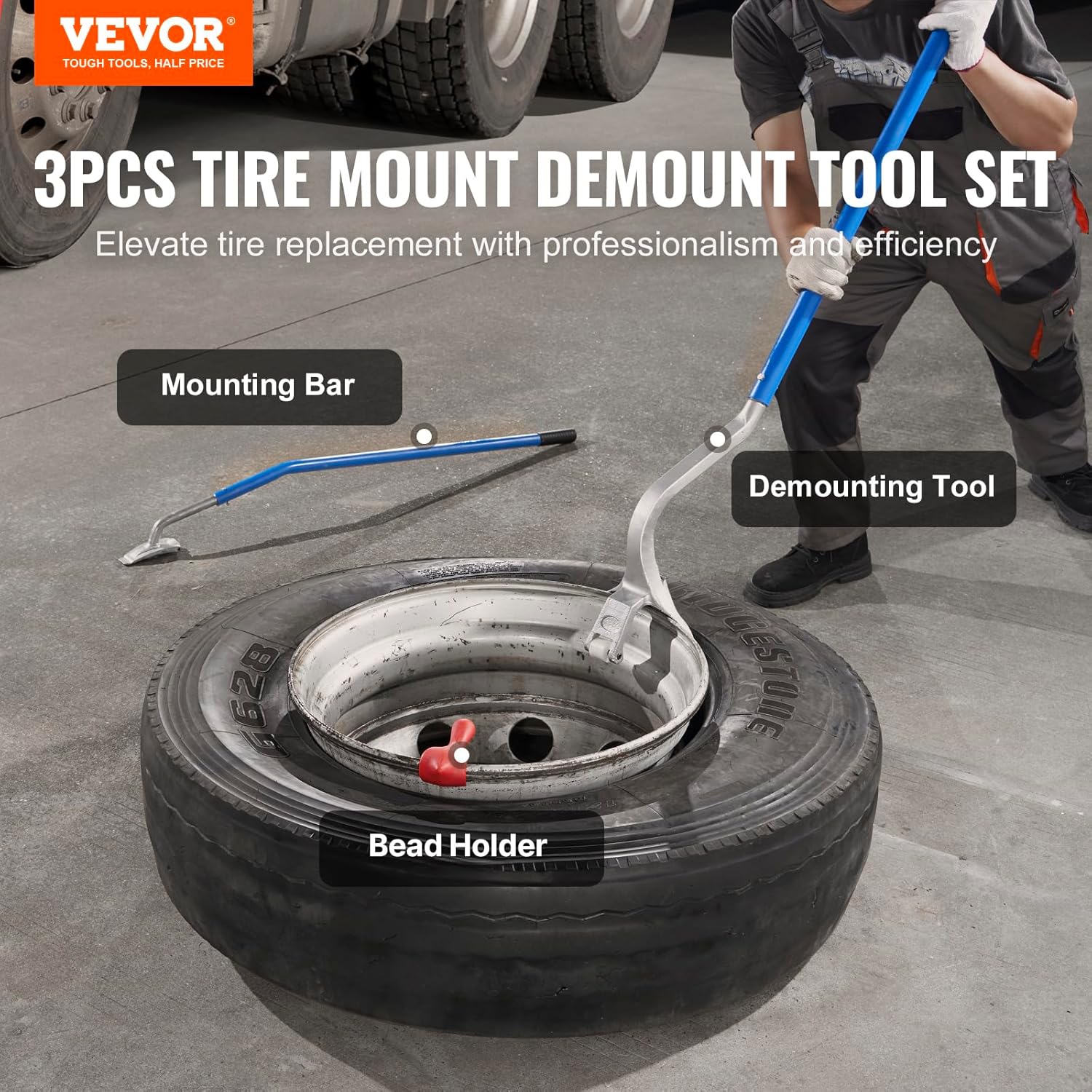 VEVOR Tire Mount Demount Tool 22.5 to 24.5 Tire Changer Steel Bead Breaker Extra Bead Holder Tubeless Truck Manual Tire Changing Tools for Car Repairing(Blue)