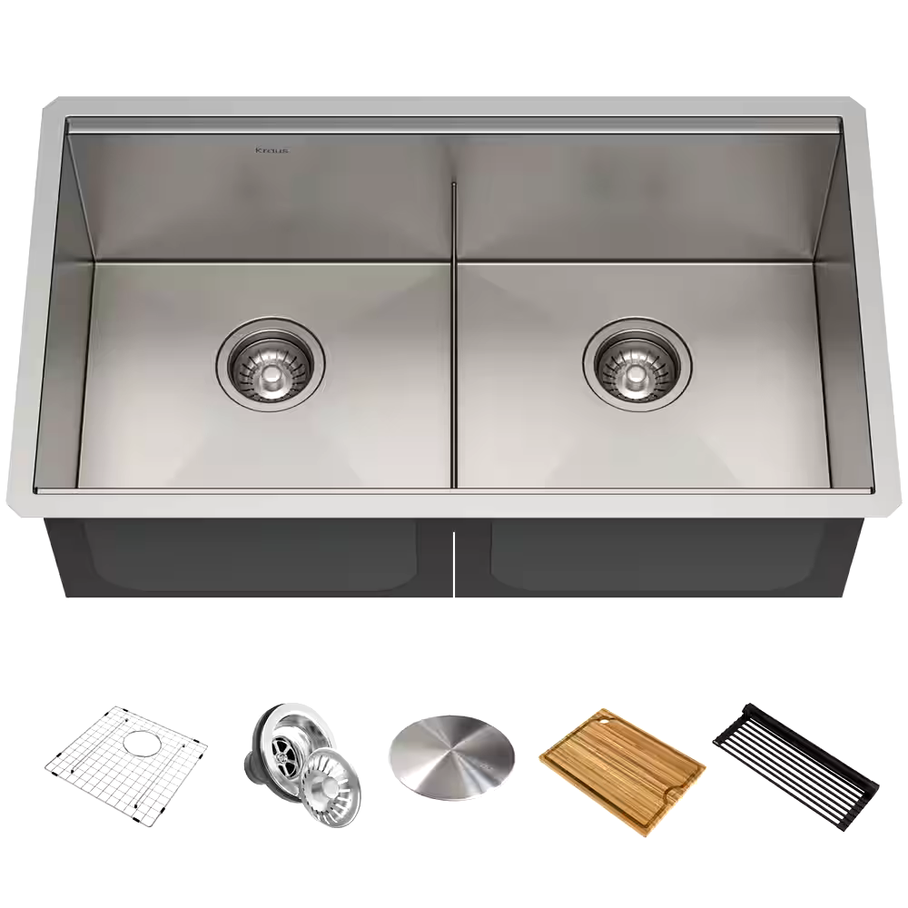 Kraus Kore™ Undermount Stainless Steel Single Bowl Kitchen Sink with Add-Ons, 33x19x11-in