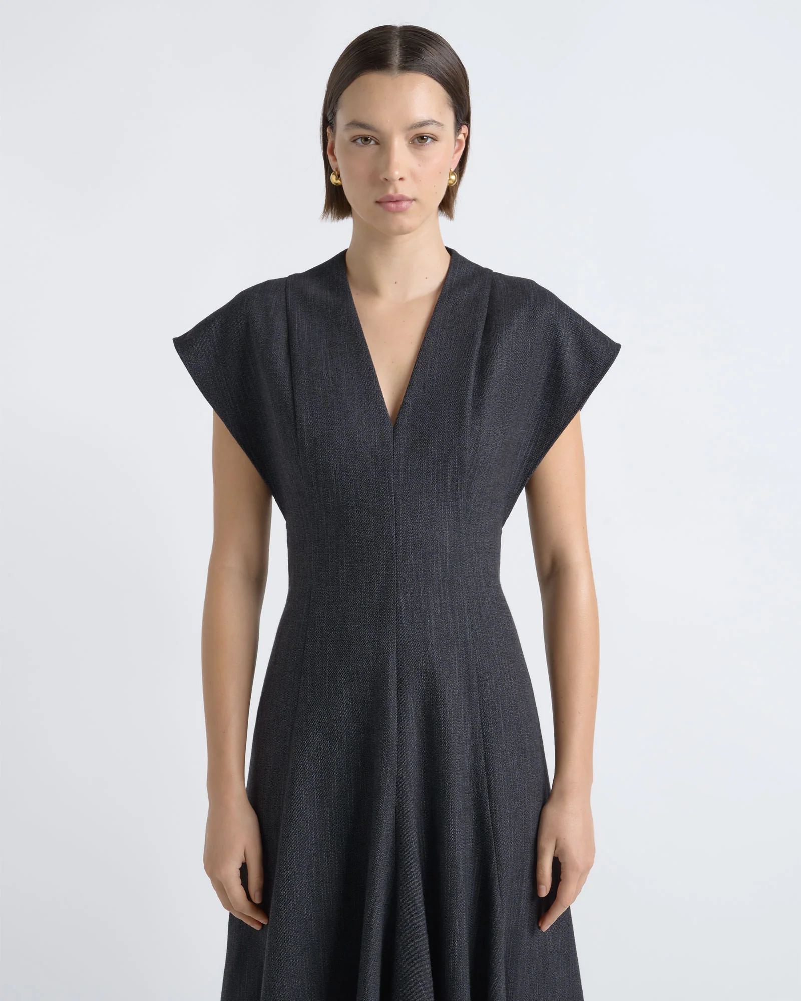 V-Neck A-Line Midi Dress