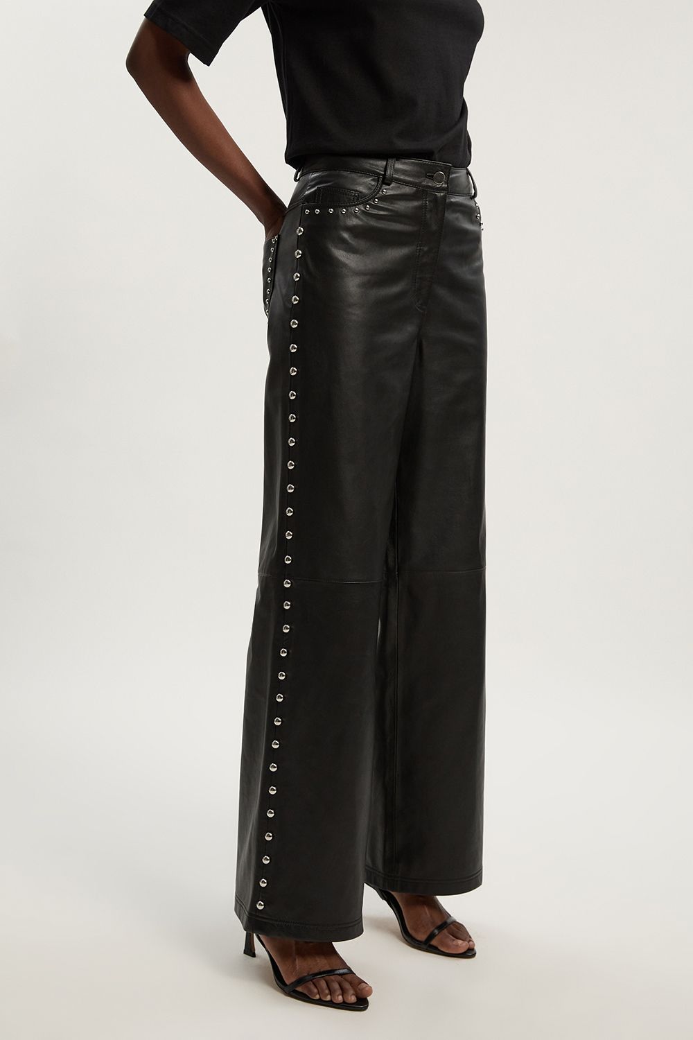 KarenMillen Studded Leather Wide Leg Trouser