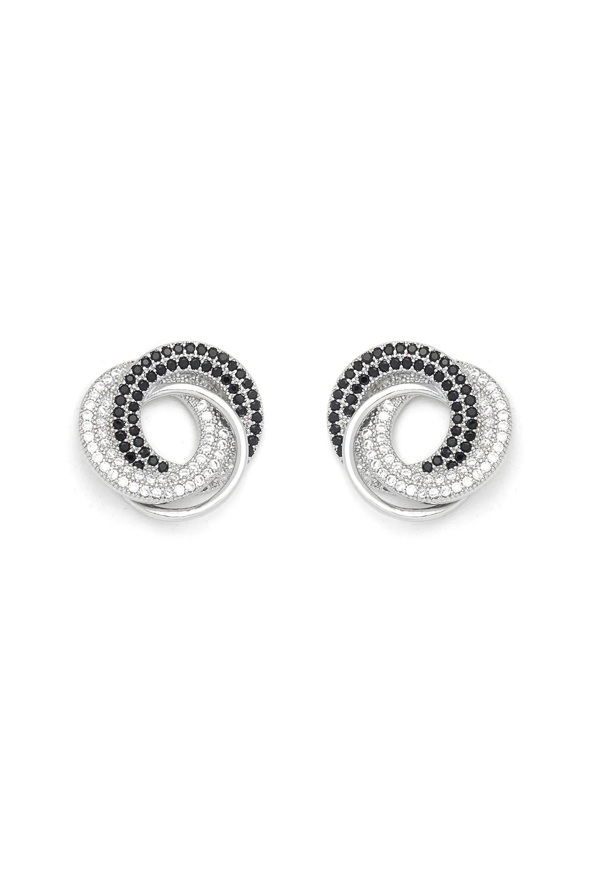 Silver Spiral Earrings With Stones
