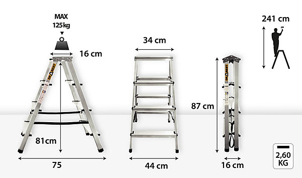 échelle double face en aluminium DRABEST 2x4 marches, marches pliantes pour la maison, 1 pièce.