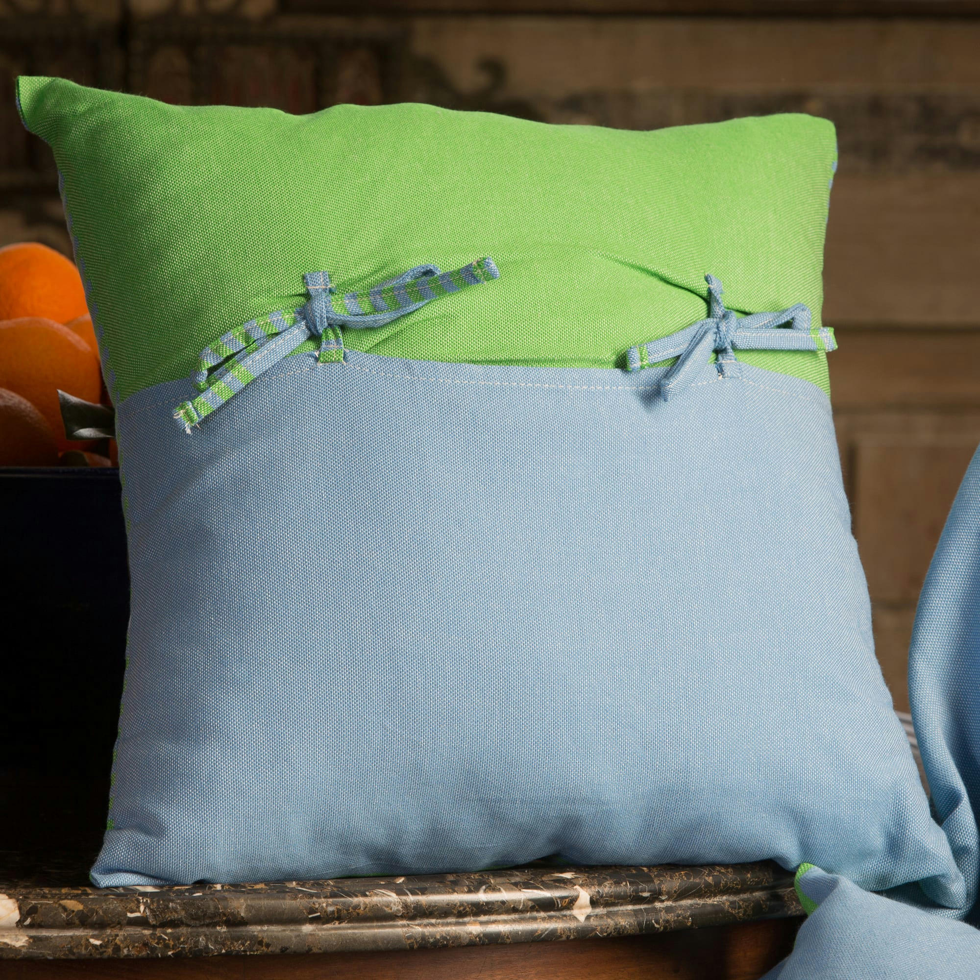 TANGER - Housse de coussin en coton à rayures vert et bleu 40 x 40