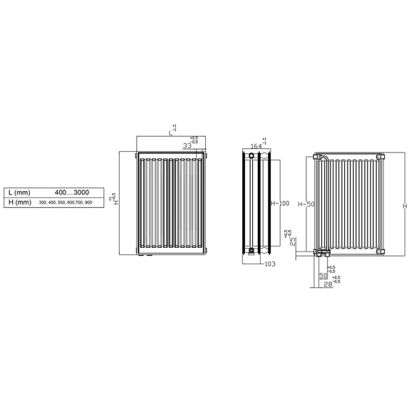 Heizkörper, »Typ 33 - 3K«, LxB: 100x40 cm, weiß