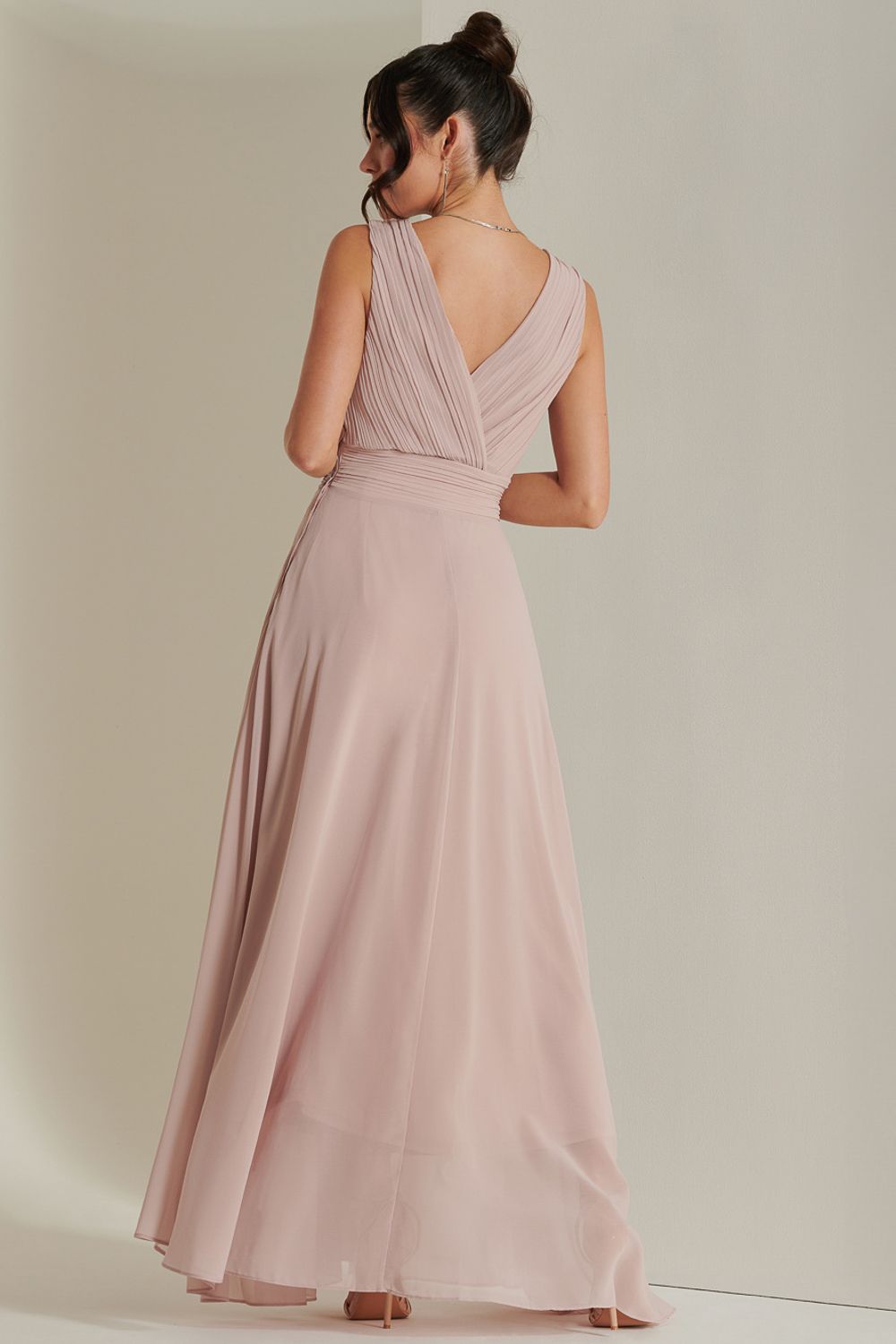 Jolie Moi Pleated Bodice Chiffon Maxi Dress