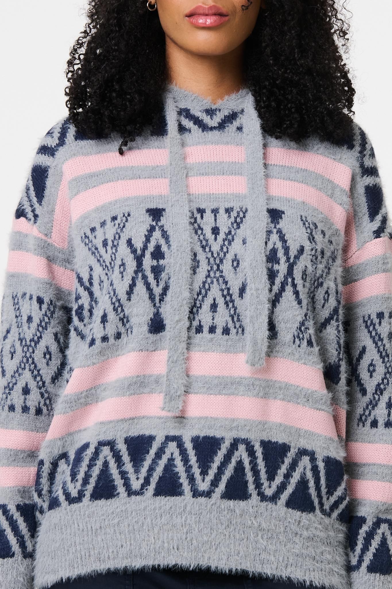Izabel London Ikat Print Relaxed Hooded Sweatshirt