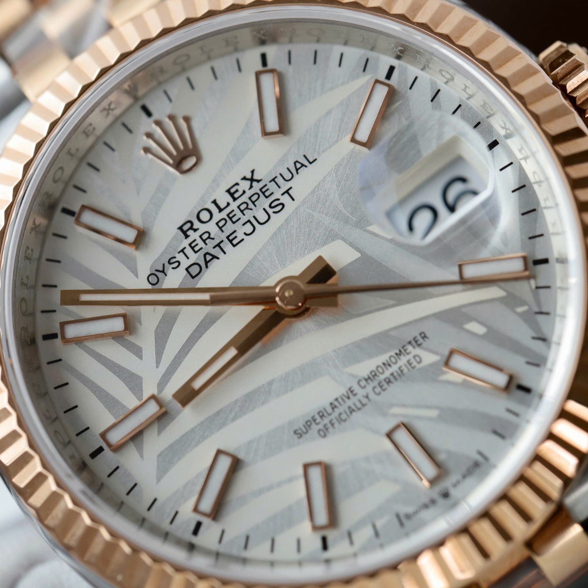 Rolex Datejust 126231 SS/RG Plated Silver Palm Dial 36mm Jub Super Clone
