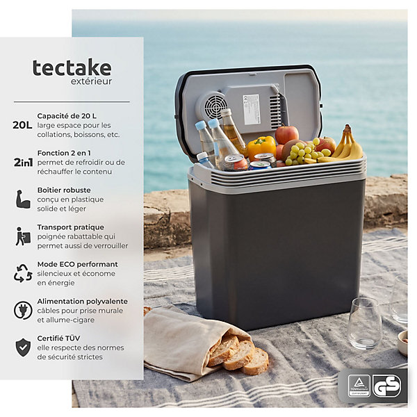 Glacière électrique réfrigérante et chauffante portable 20L pour voiture, camping et pique-nique Capacité de 20 litres gris