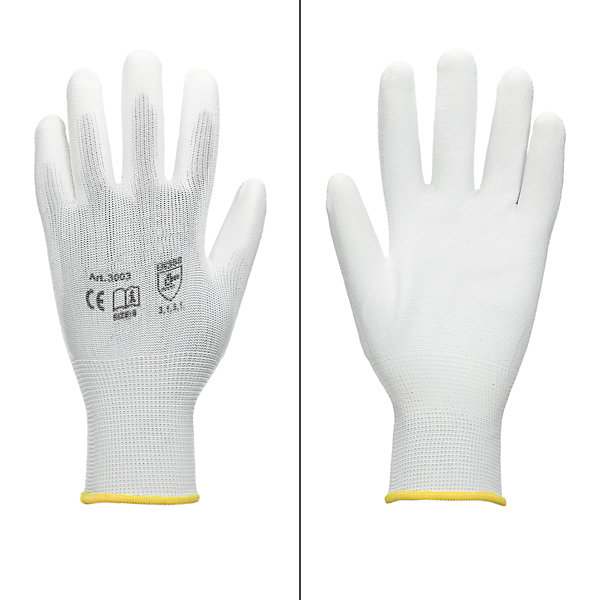 12 Paires de Gants de travail en PU, taille 8-M, couleur blanc, gants de mécanicien en nylon gants de jardin