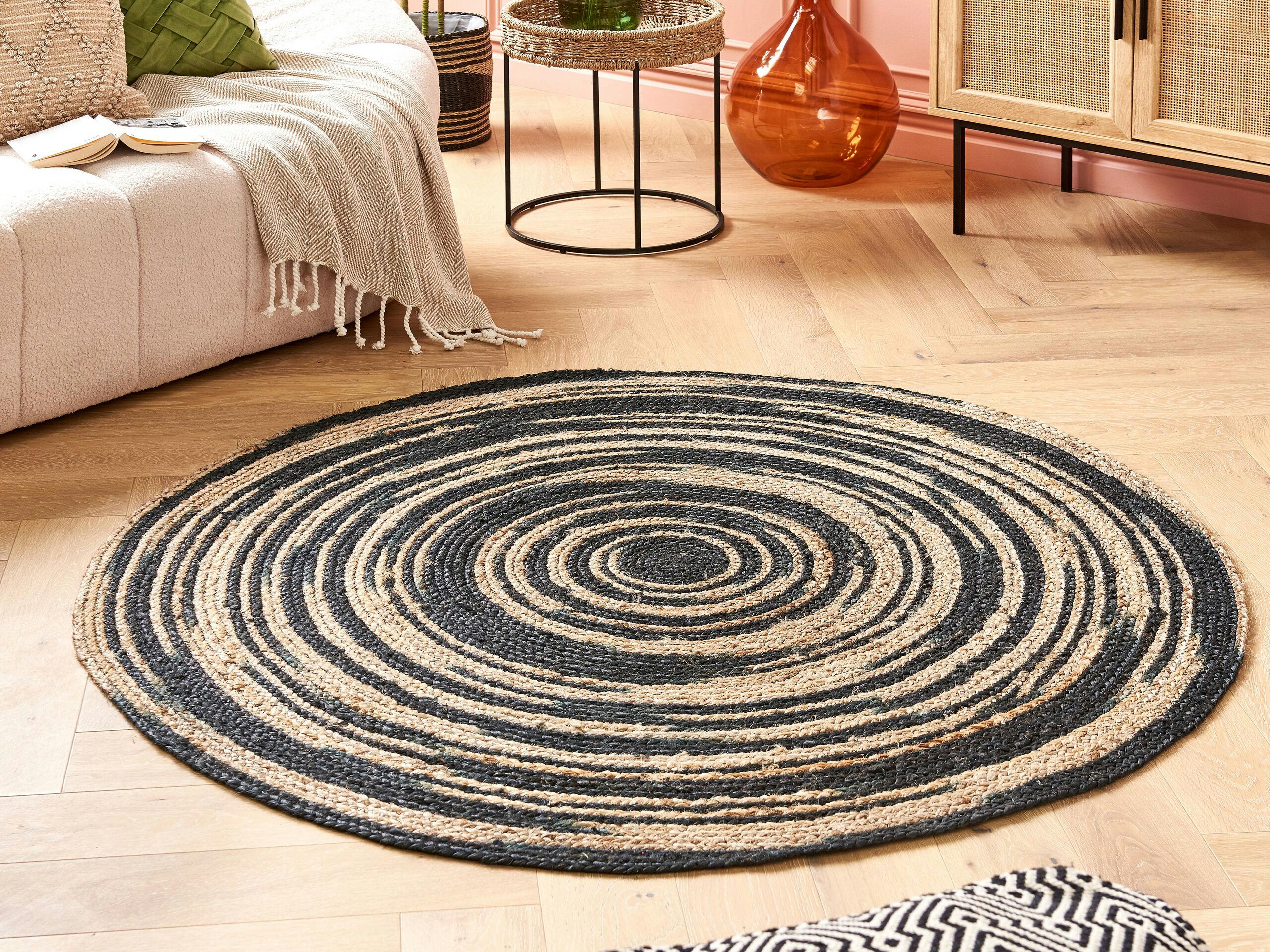 ARTORA - Tapis rond beige et noir D140cm