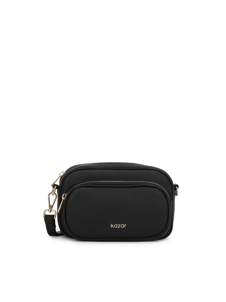 Black crossbody bag in natural leather