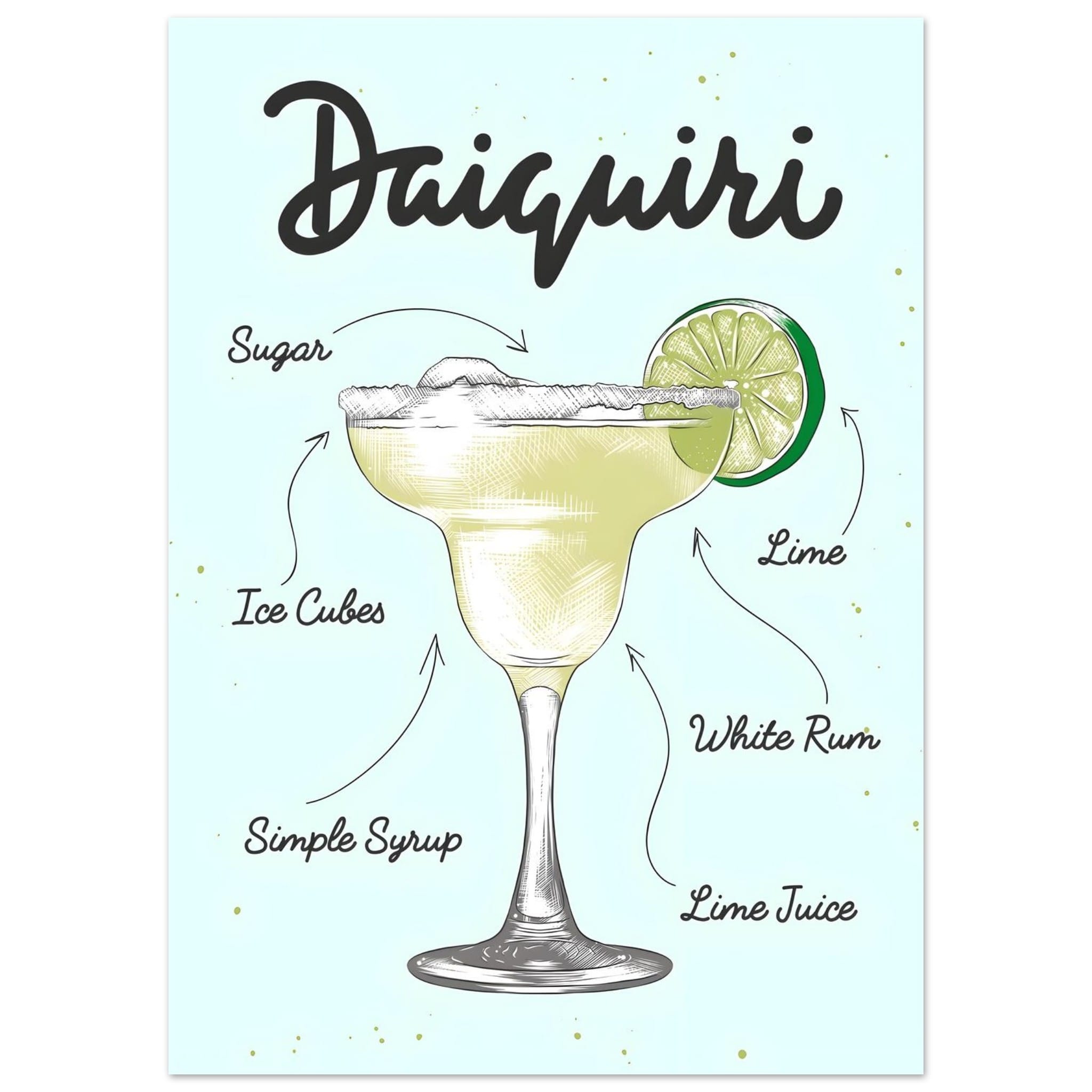 Artfulprints Daiquiri cocktail – Illustratie  poster 50x70 cm