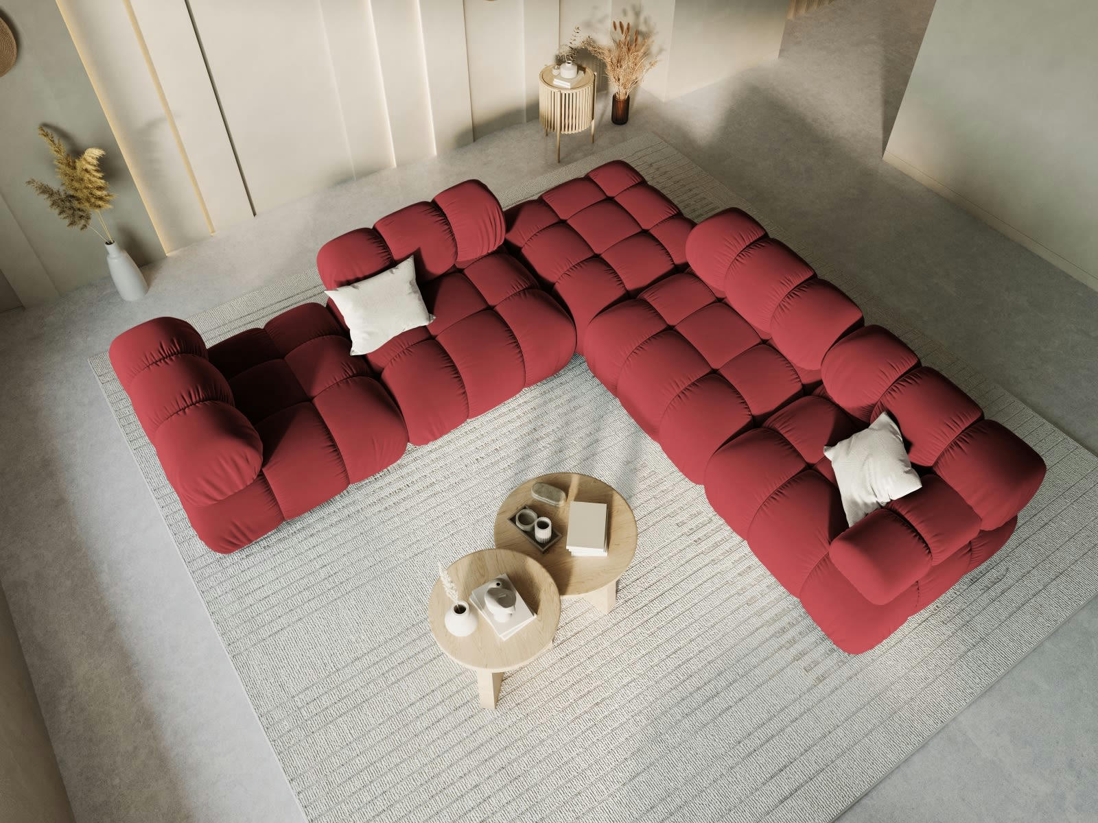 BELLIS - Chauffeuse en tissu velours rouge foncé