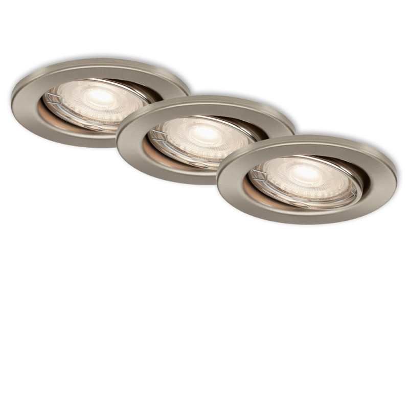 Spot encastrable LED nickel GU10 blanc chaud IP23 460 lm 4,9 W 3 pièces BRILONER