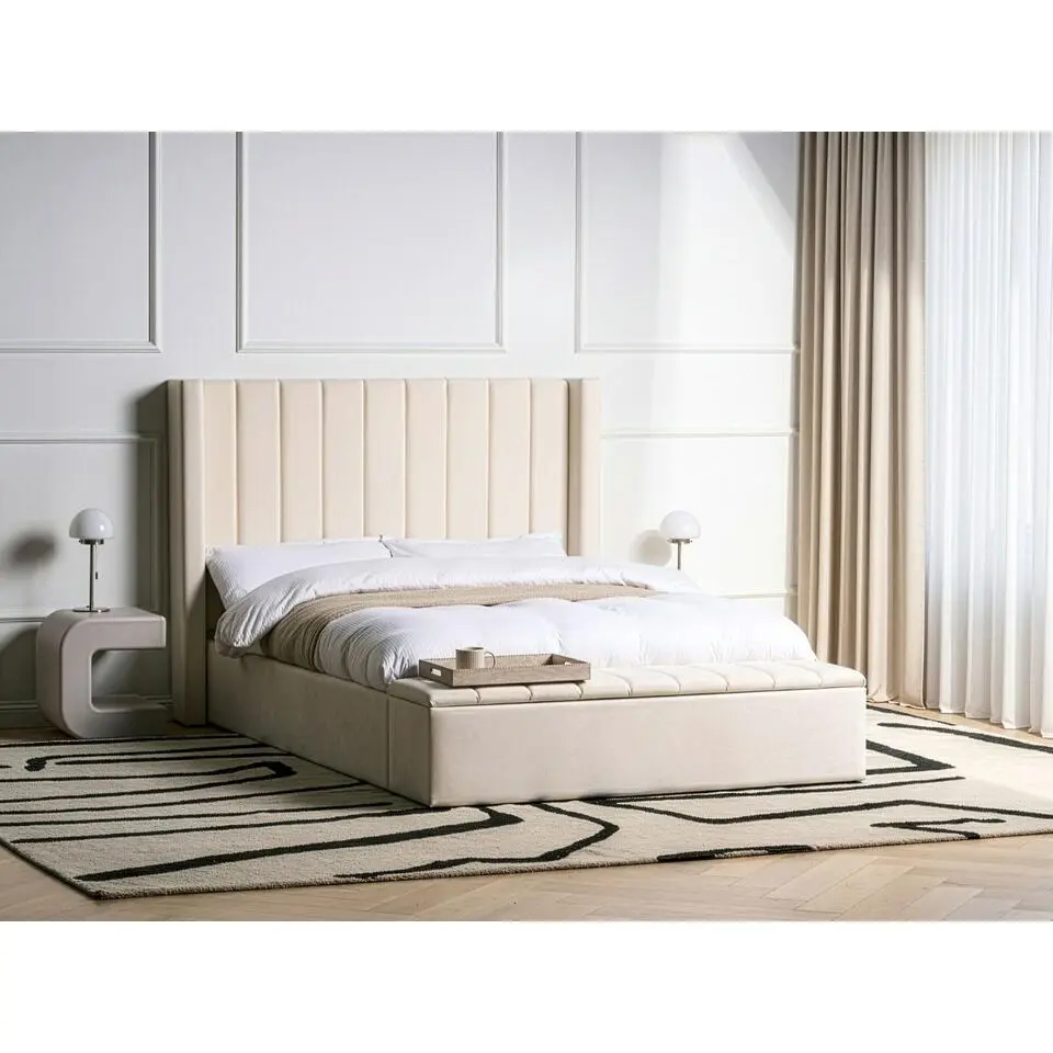 NOYERS - Bed met opbergruimte - Gebroken wit - 140 x 200 cm - Fluweel