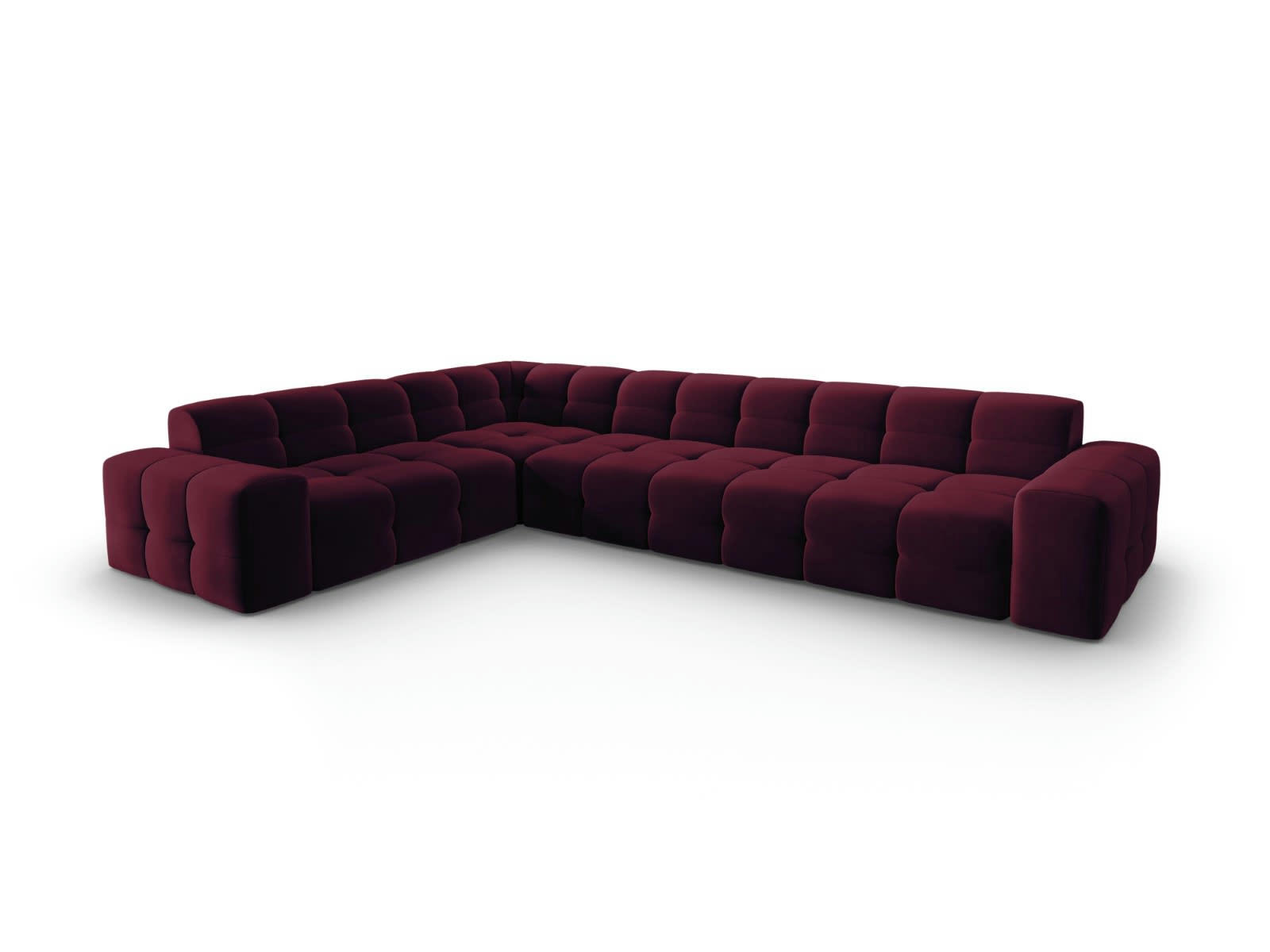 KENDAL - Canapé d'angle gauche 6 places en tissu velours pourpre