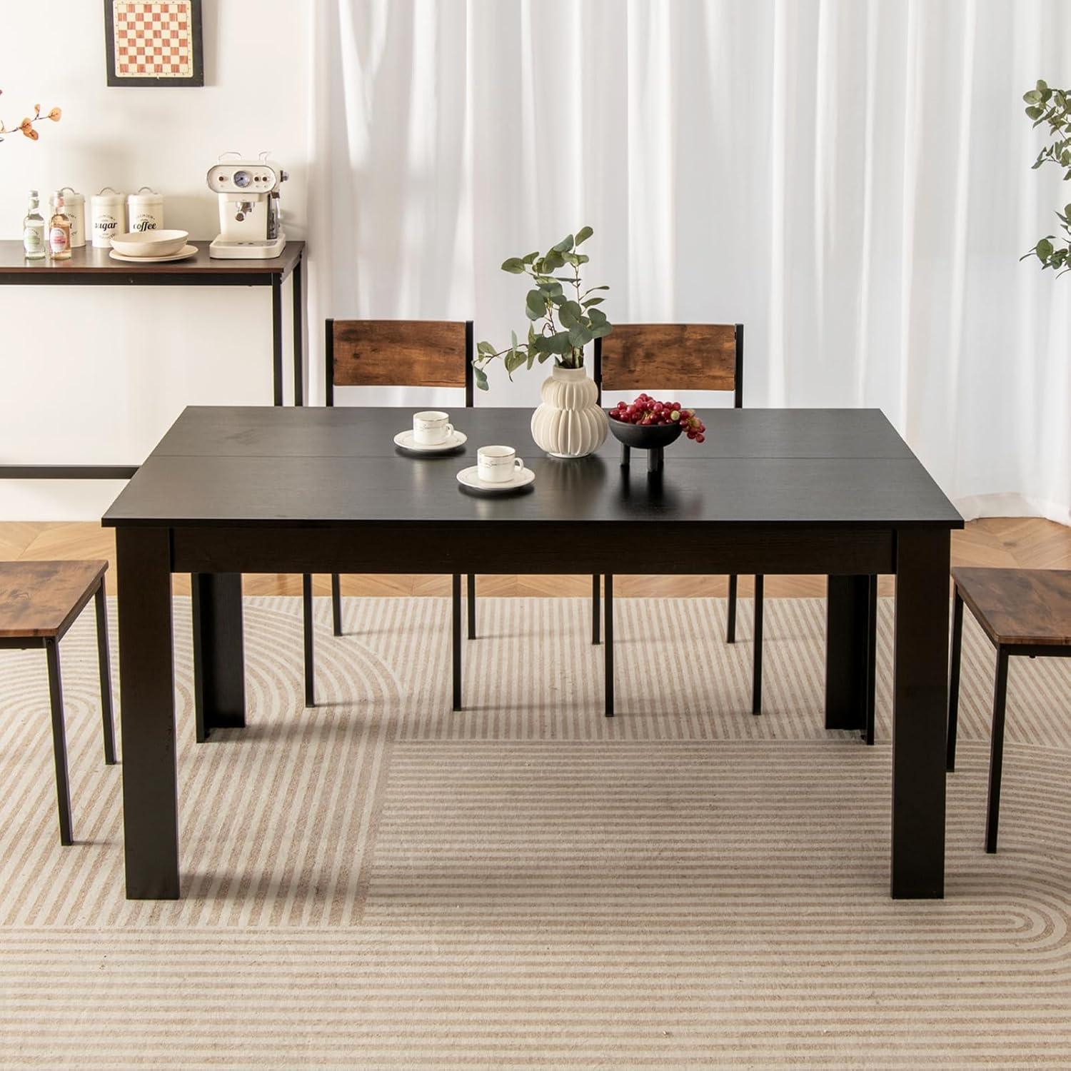 Giantex Dining Table for 6, Rectangular Kitchen Table with 330Lbs Capacity, Stable Structure, 63 L x 31.5 W x 30 H Large Farmhouse Center Tables for Dinner, Dinette, Dining Room, Black