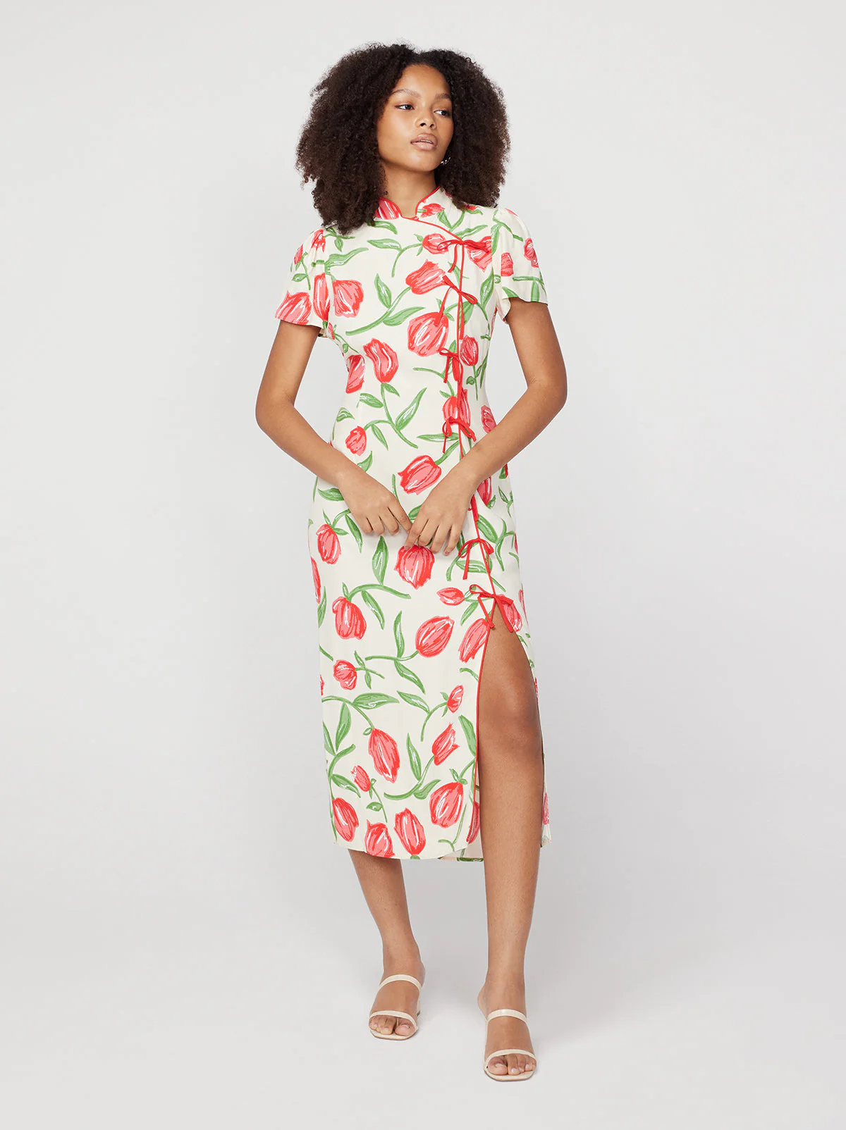 Leia Ivory Tulip Print Midi Dress
