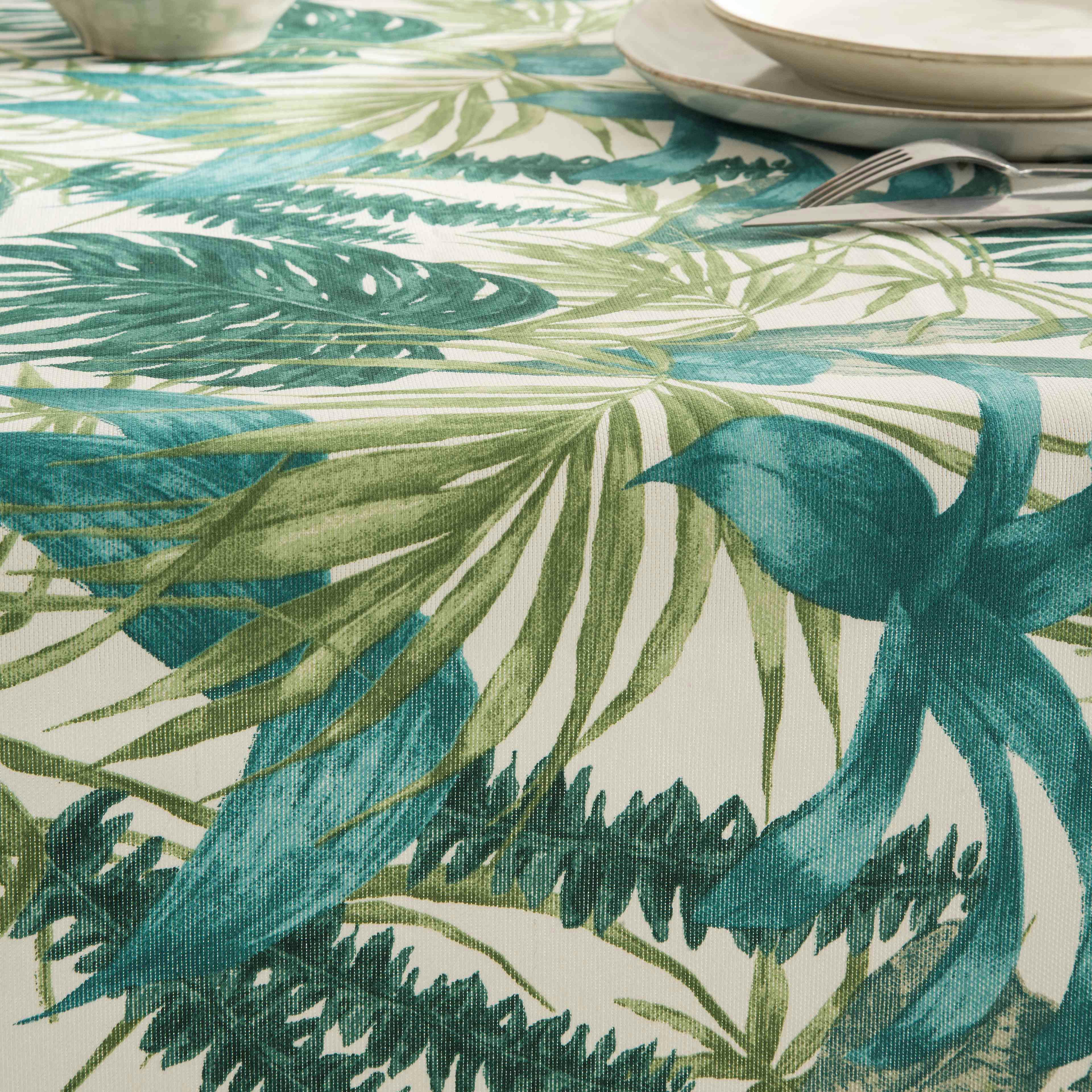 ELGA VERDE - Nappe imprimée vert avec traitement anti-taches en coton 140x100 cm