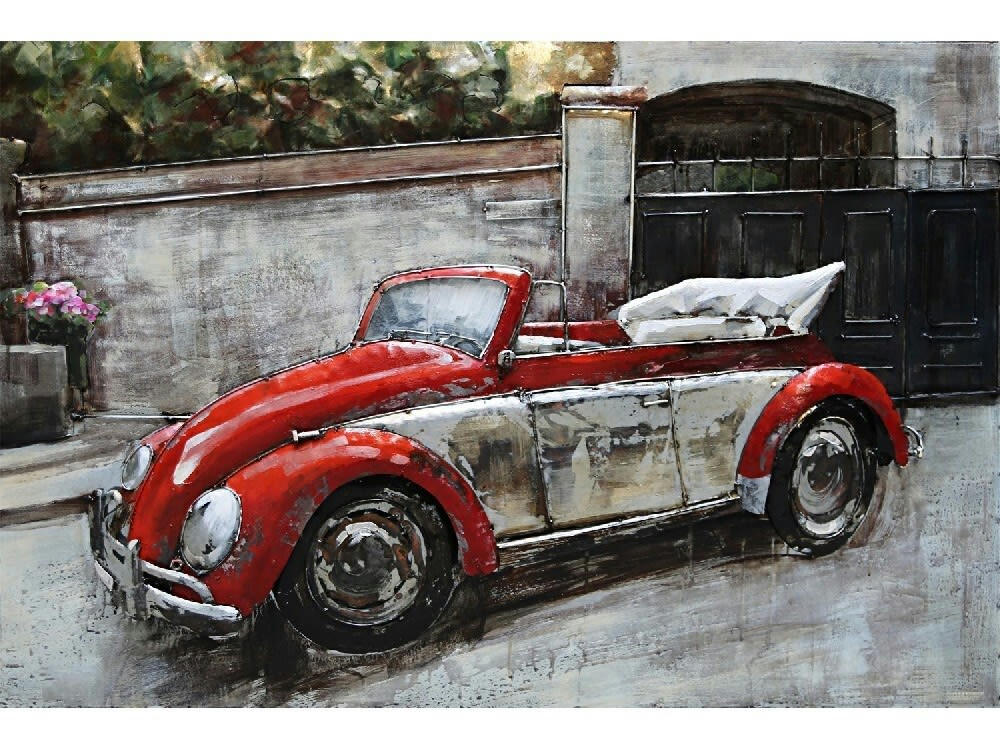 MÉTAL BRASS - Tableau relief en métal coccinelle décapotable 120x80