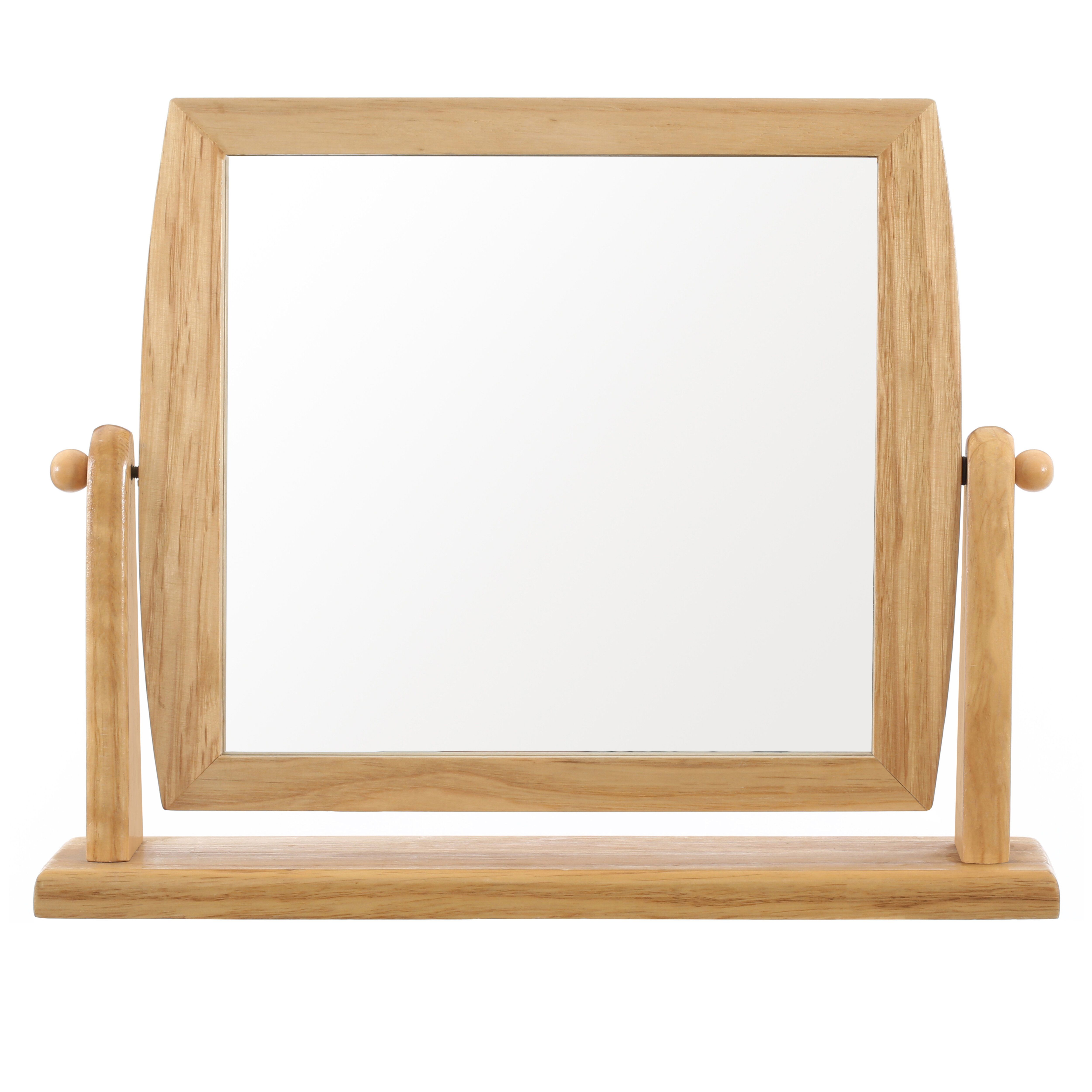Orsina Wooden Frame Swivel Mirror, Durable 25x28cm Pine Wood Tabletop Mirror, Natural Finish