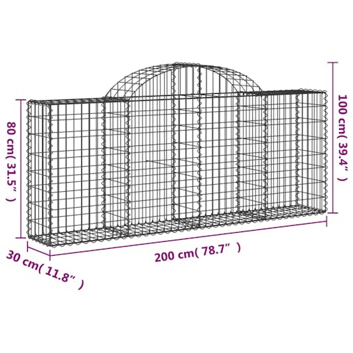 NNEVL Arched Gabion Basket 200x30x80/100 cm Galvanised Iron