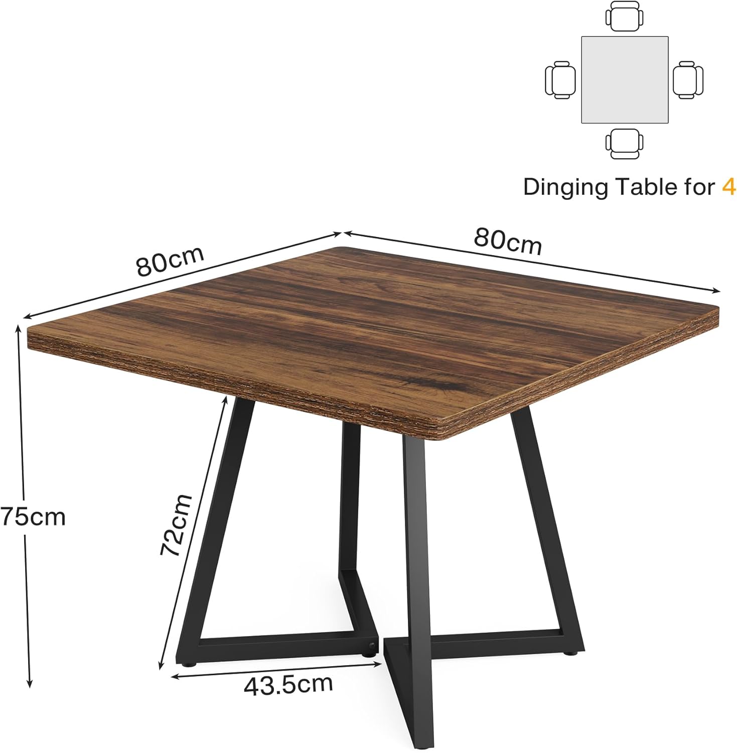 Tribesigns Square Dining Table for 2, 31.5 Industrial Dinner Table with Metal Base, Kitchen Table for Dining Room, Small Space, Apartment, Rustic Brown & Black