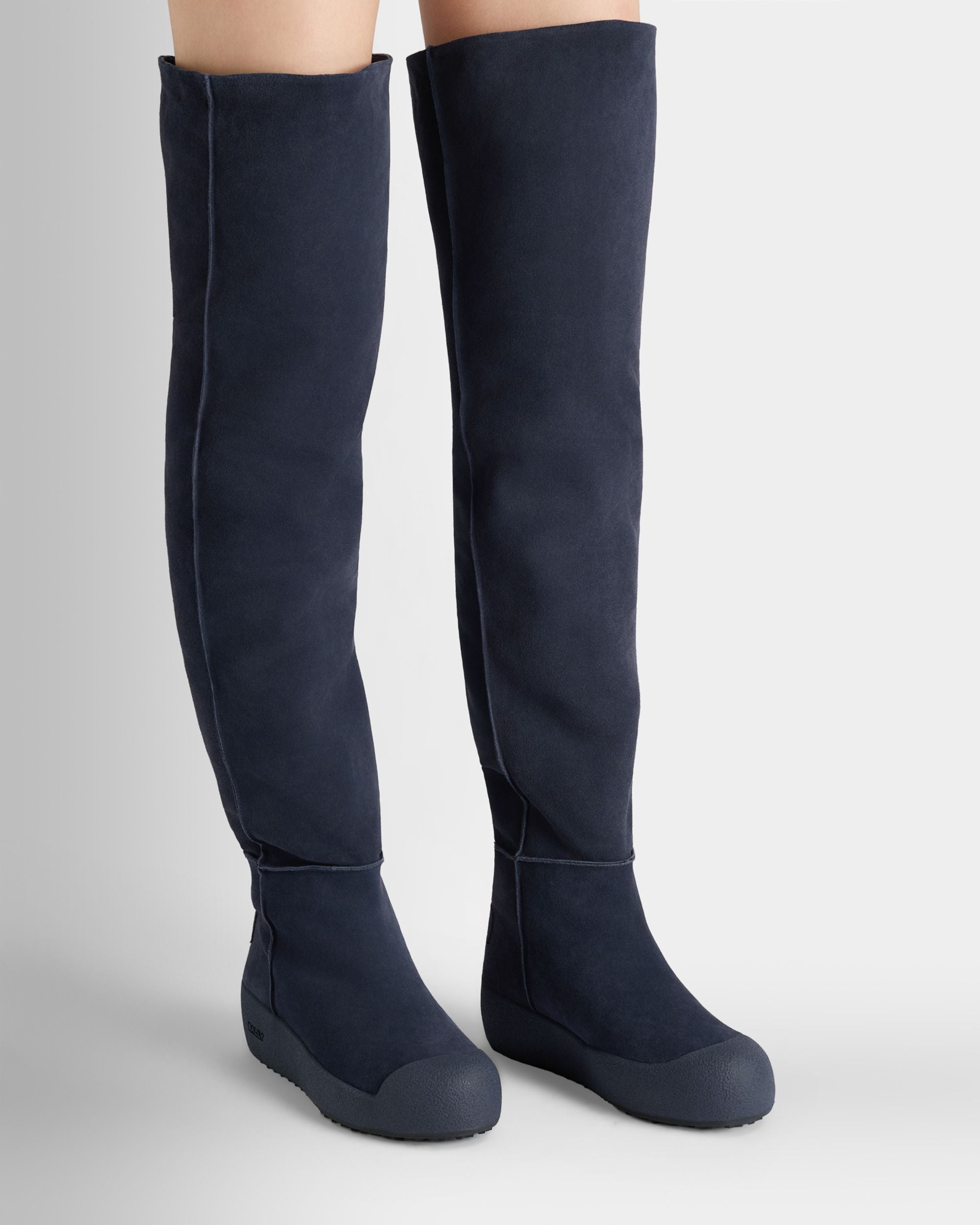 Bally Curling Overknee-Stiefel Aus Veloursleder In Navy Blue
