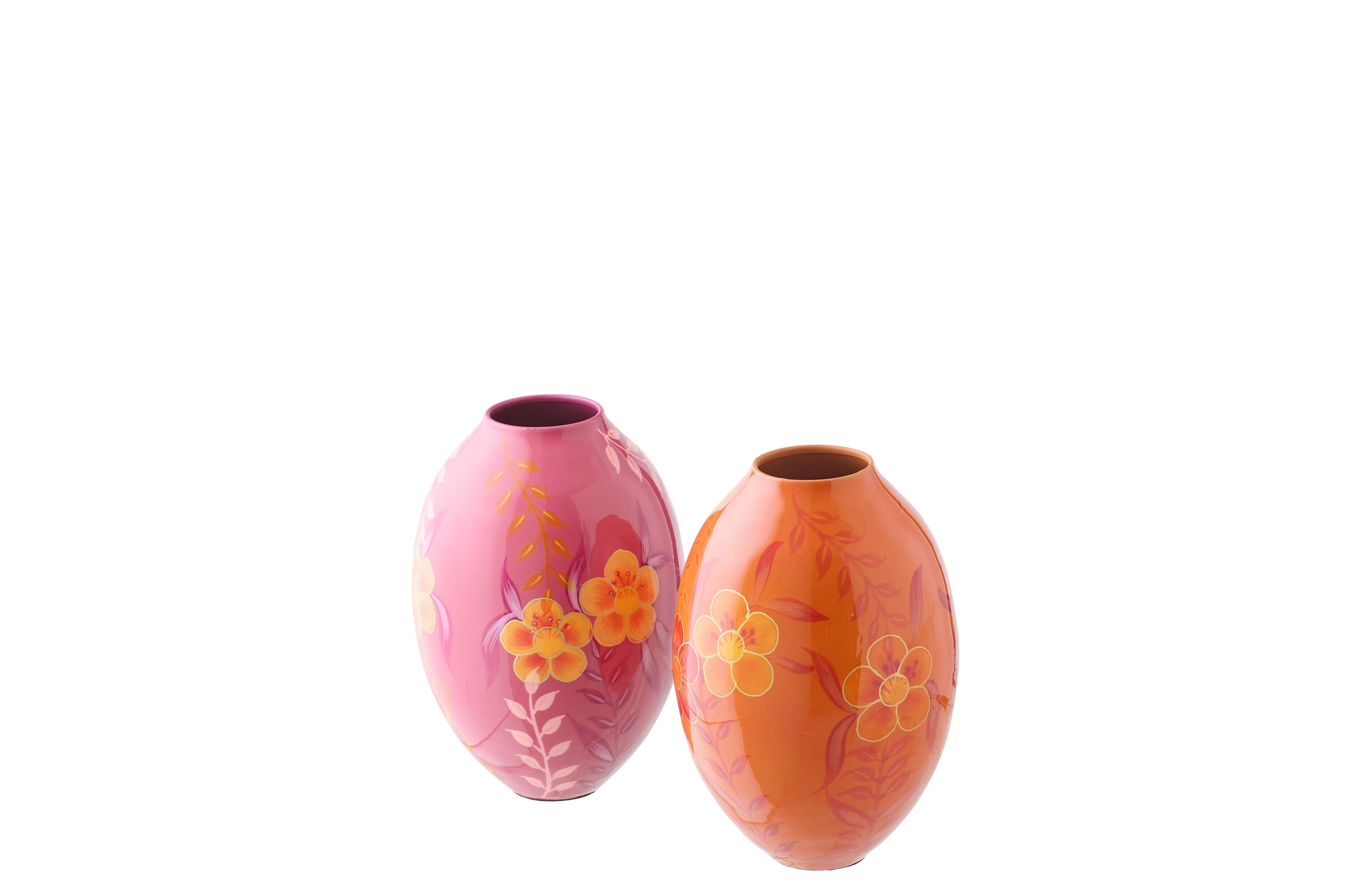J-Line vaas Bloemen - metaal - roze/oranje - small - set van 2