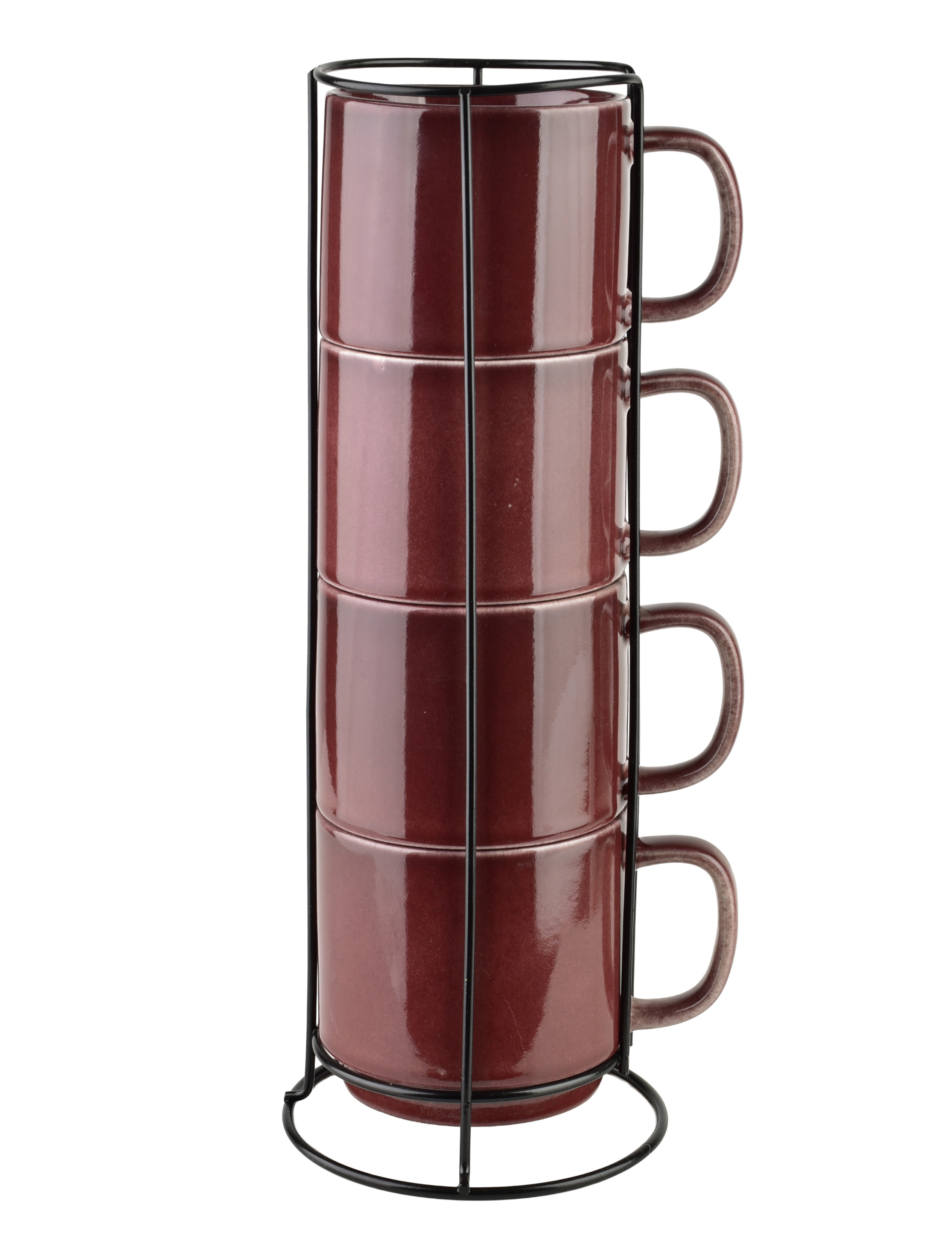 EVIE BURGUNDY Komplet 4 kubków na stojaku 4x370ml