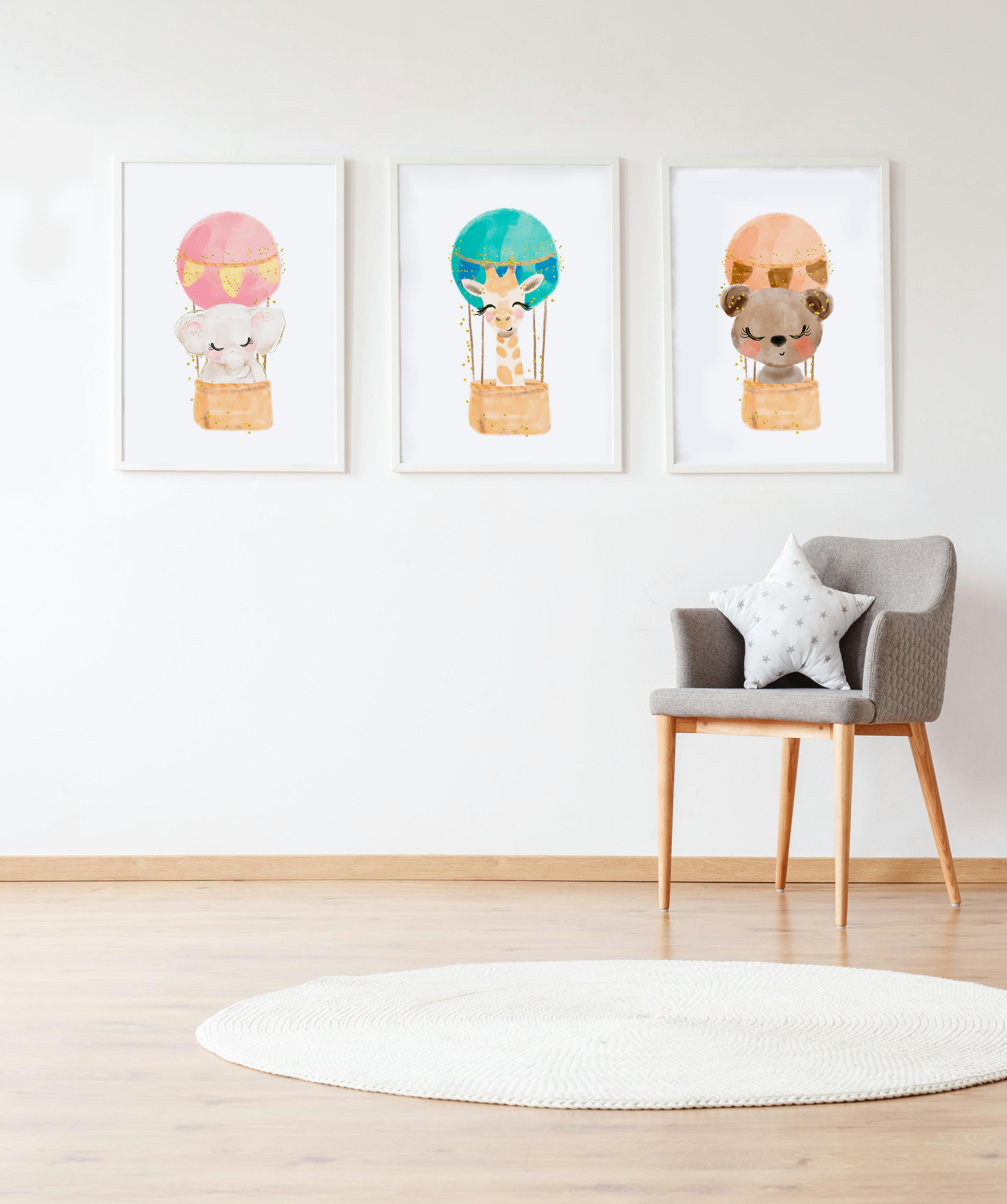 DECOWALL - Pack encadré bois blanc impression le animaux et girafe 43X33 cm