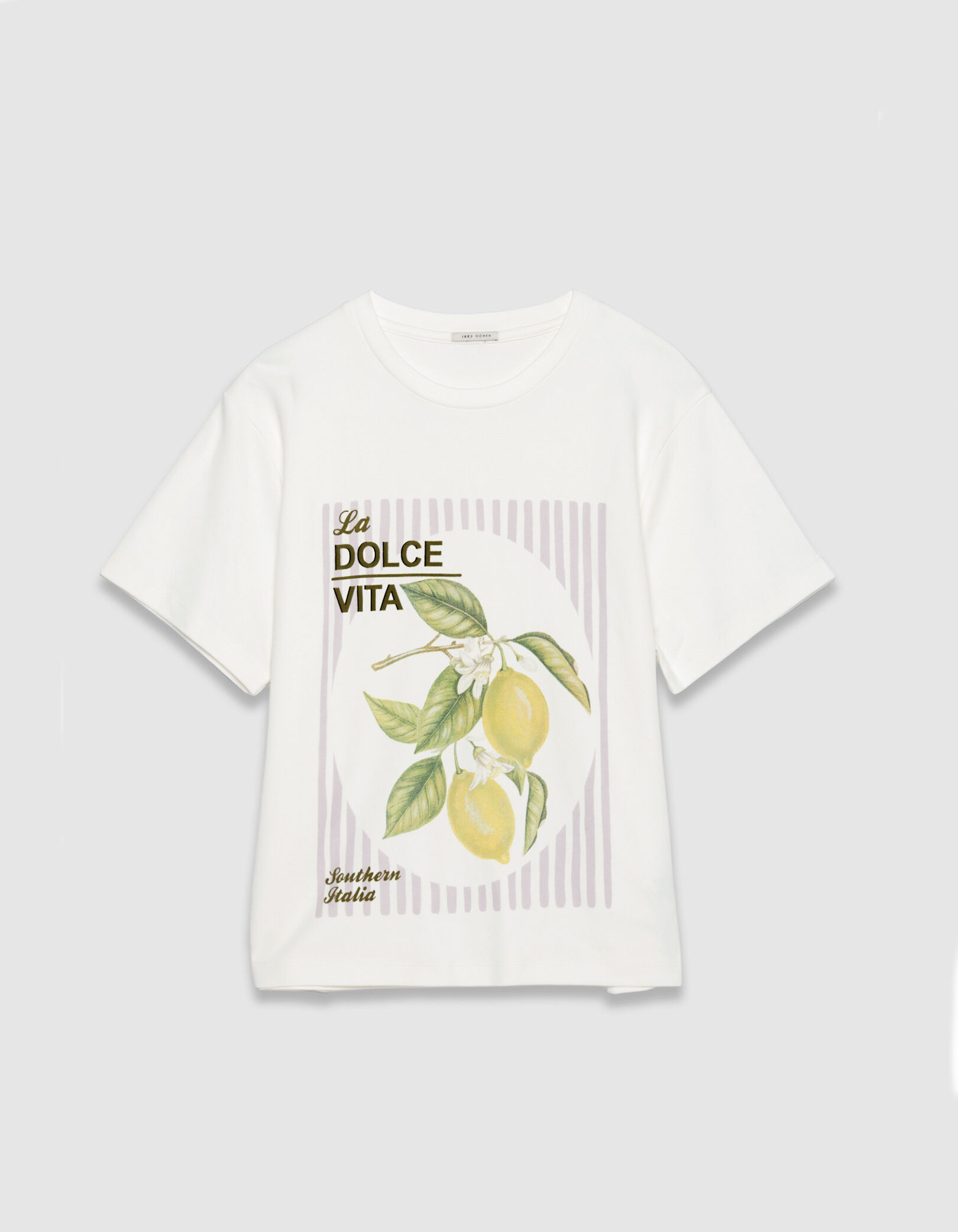 Tee-shirt col rond blanc coton bio visuel citrons Femme
