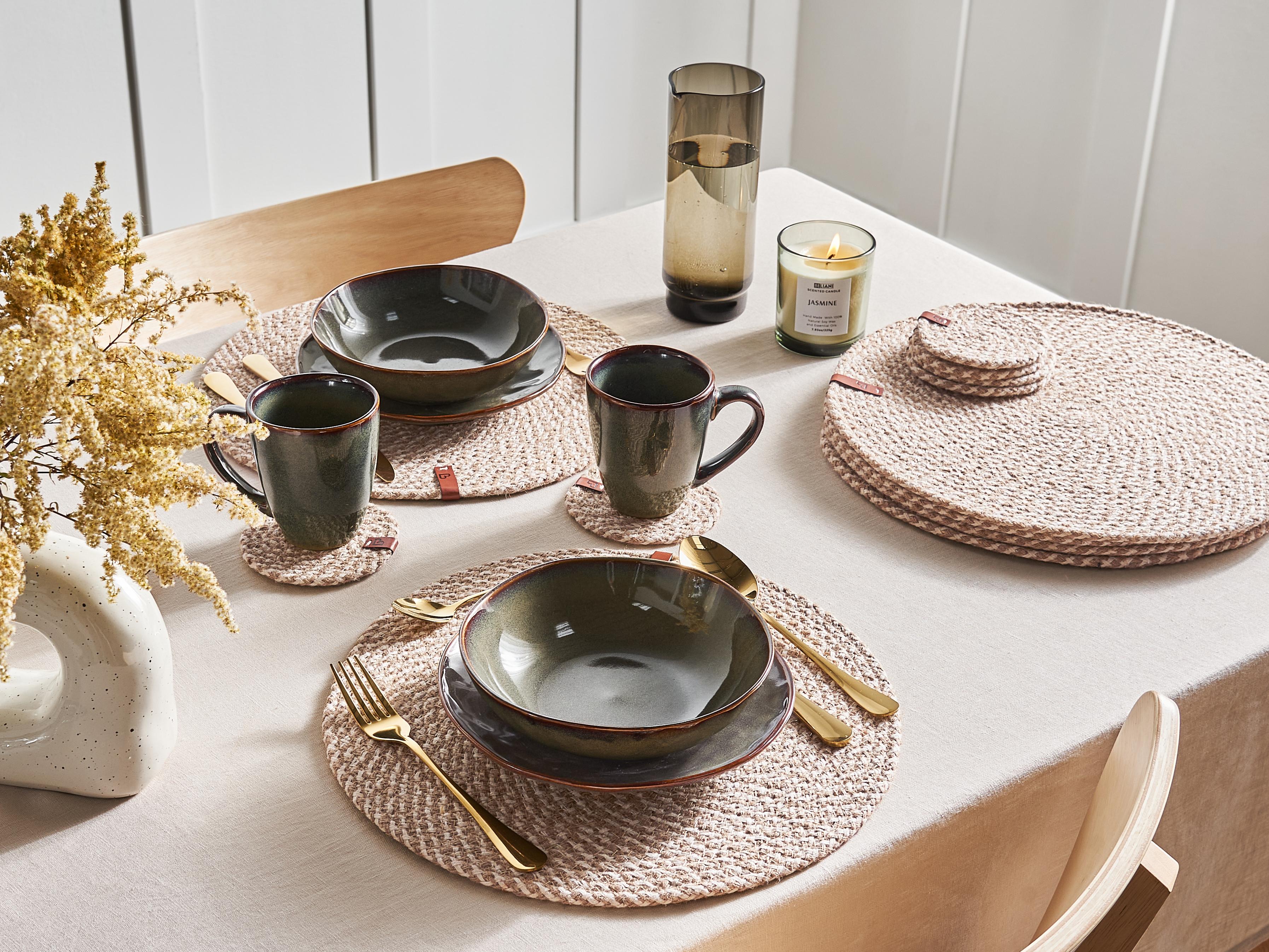 12 Piece Placemats and Coasters Set PIPTURUS Jute Natural
