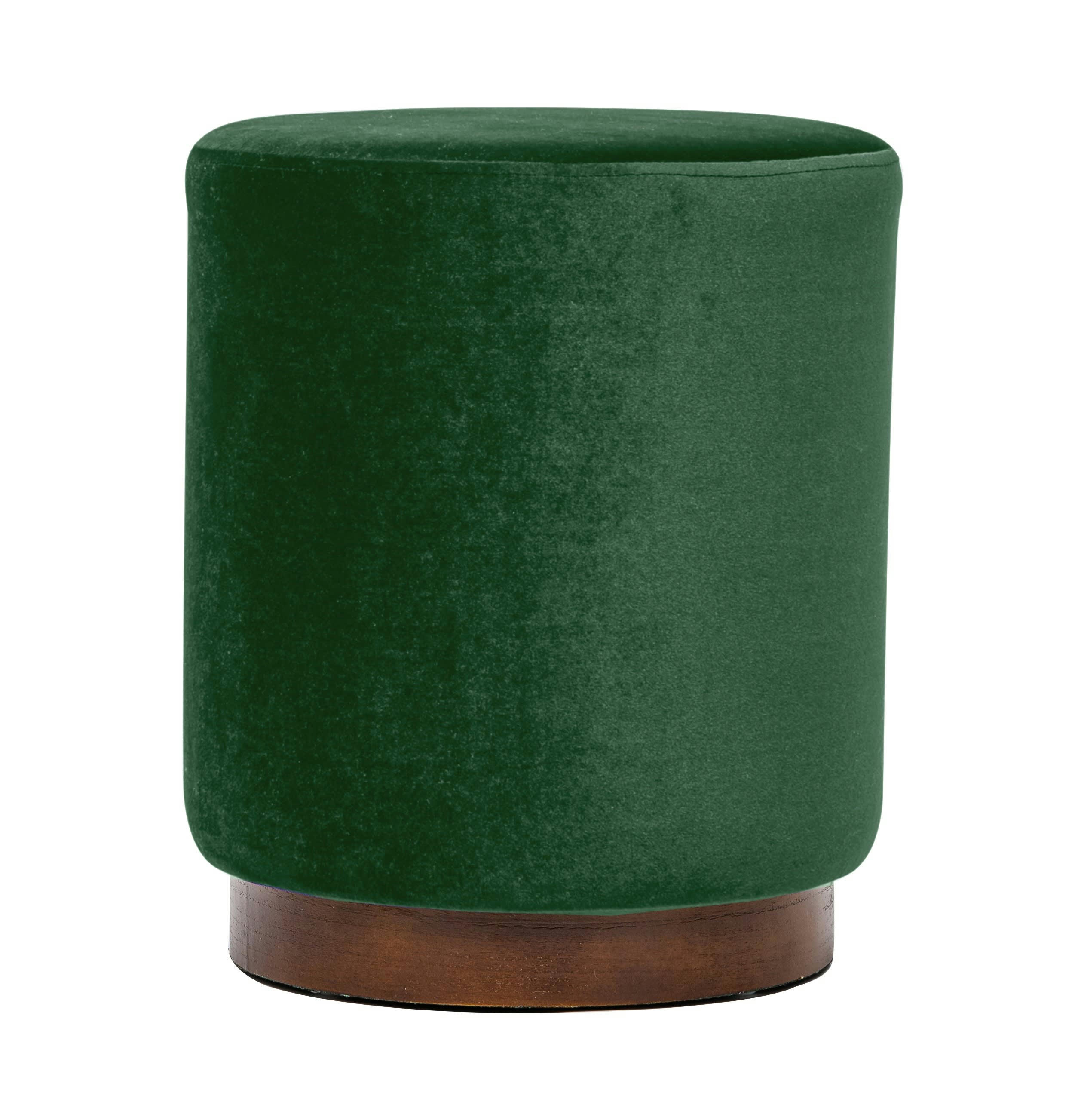 - Pouf en velours vert et base en bois