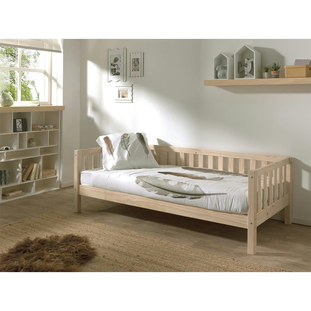 FRITZ - Lit banquette 90x200 sommier inclus naturel