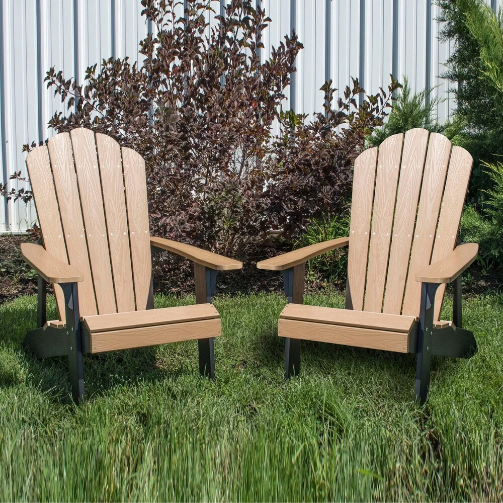 Outdoor Two Tone Adirondack Chair, Tan with Black Accents, 2 Pc