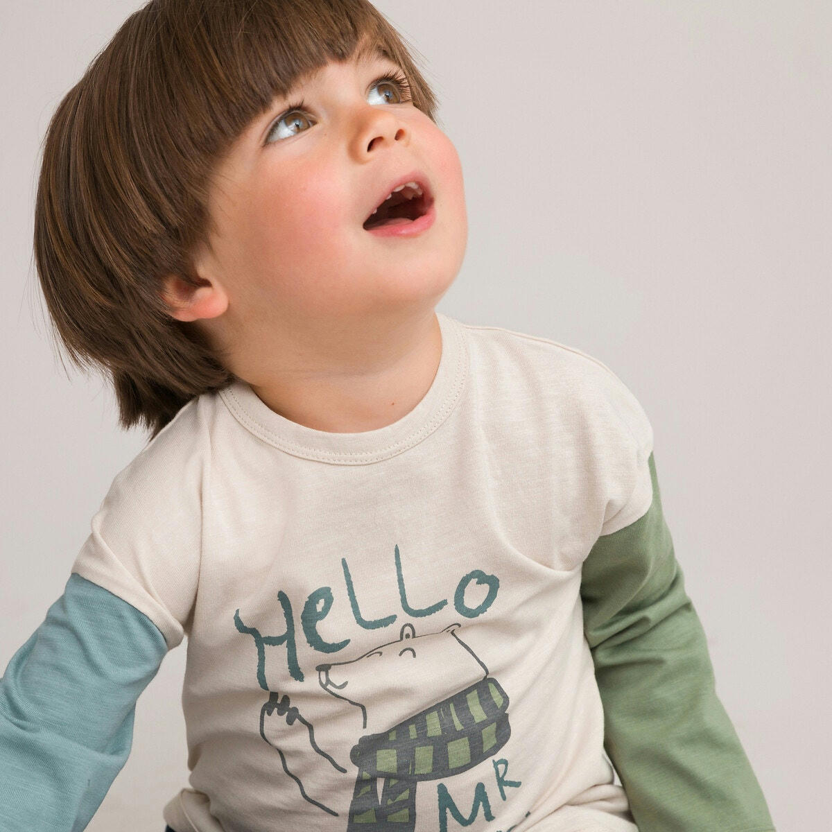T-shirt manches longues color block, imprimé ours