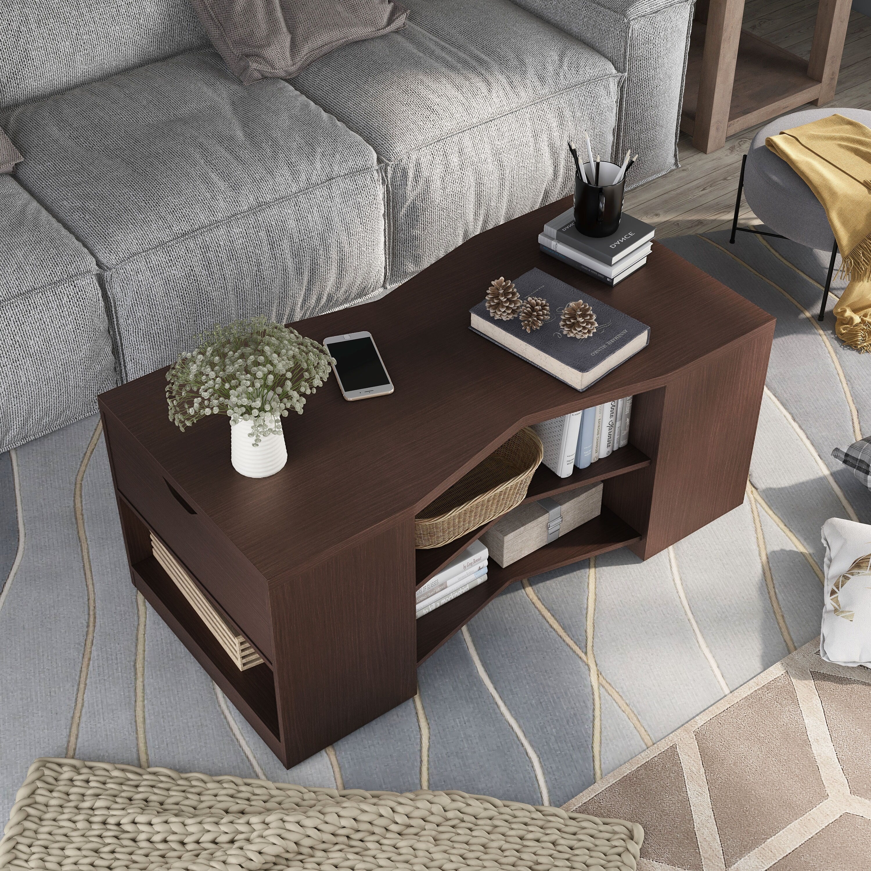 Furniture of America Orem Contemporary Brown 47-inch 6-shelf Coffee Table